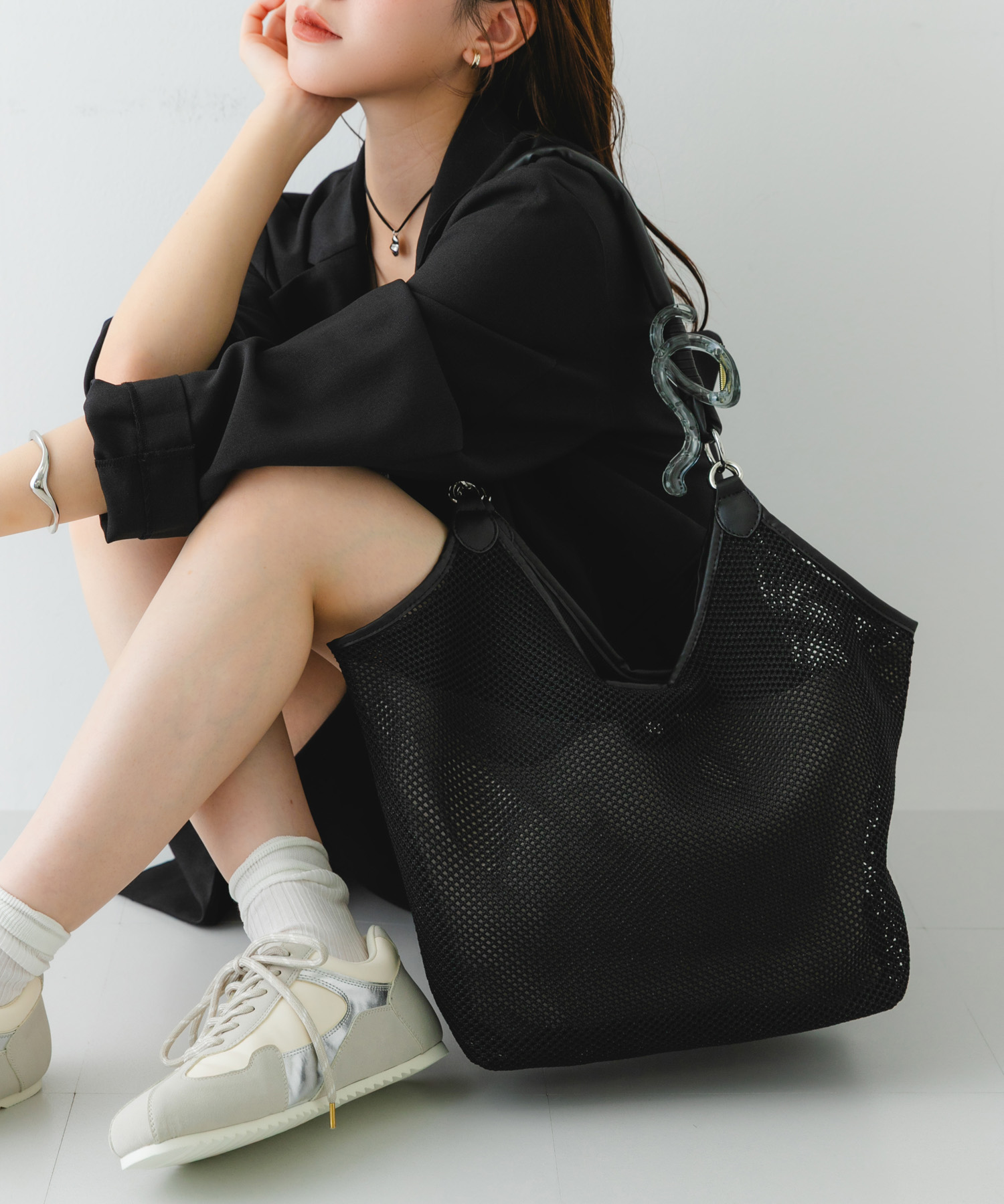 メッシュトートバッグ BLACK one