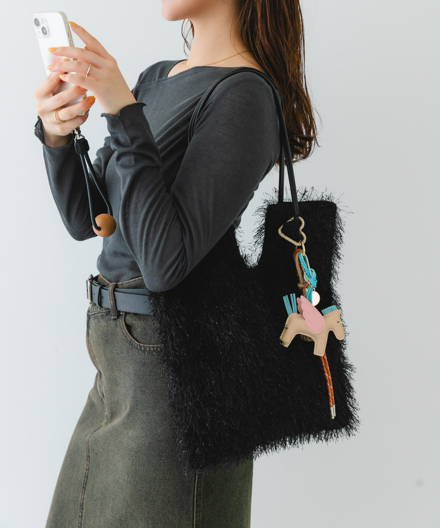ヘアリートートバッグ BLACK one