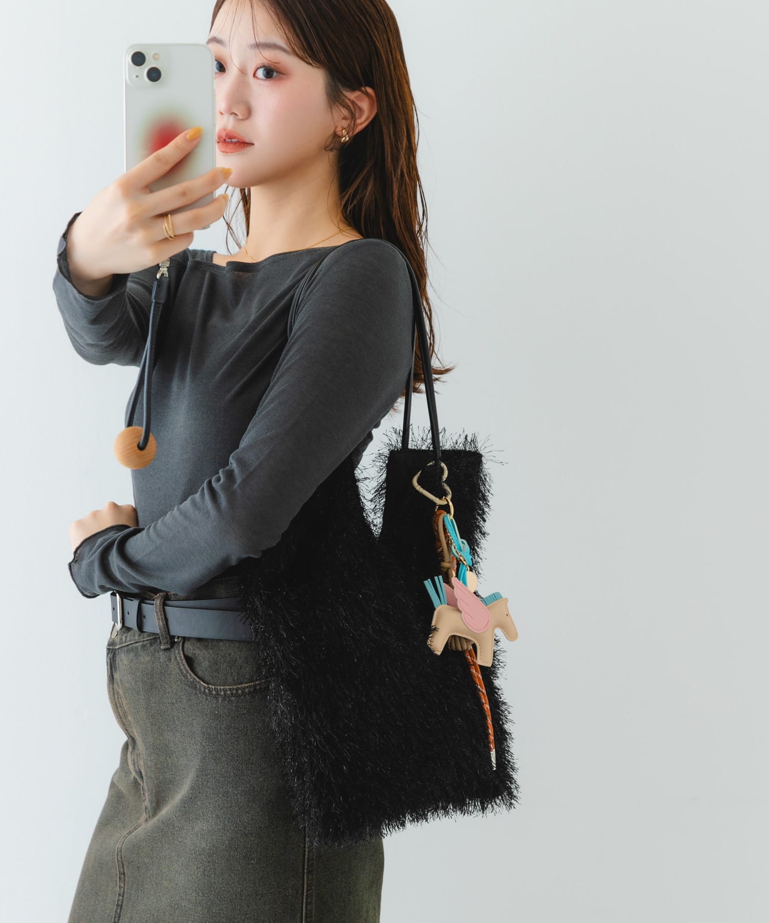 ヘアリートートバッグ BLACK one