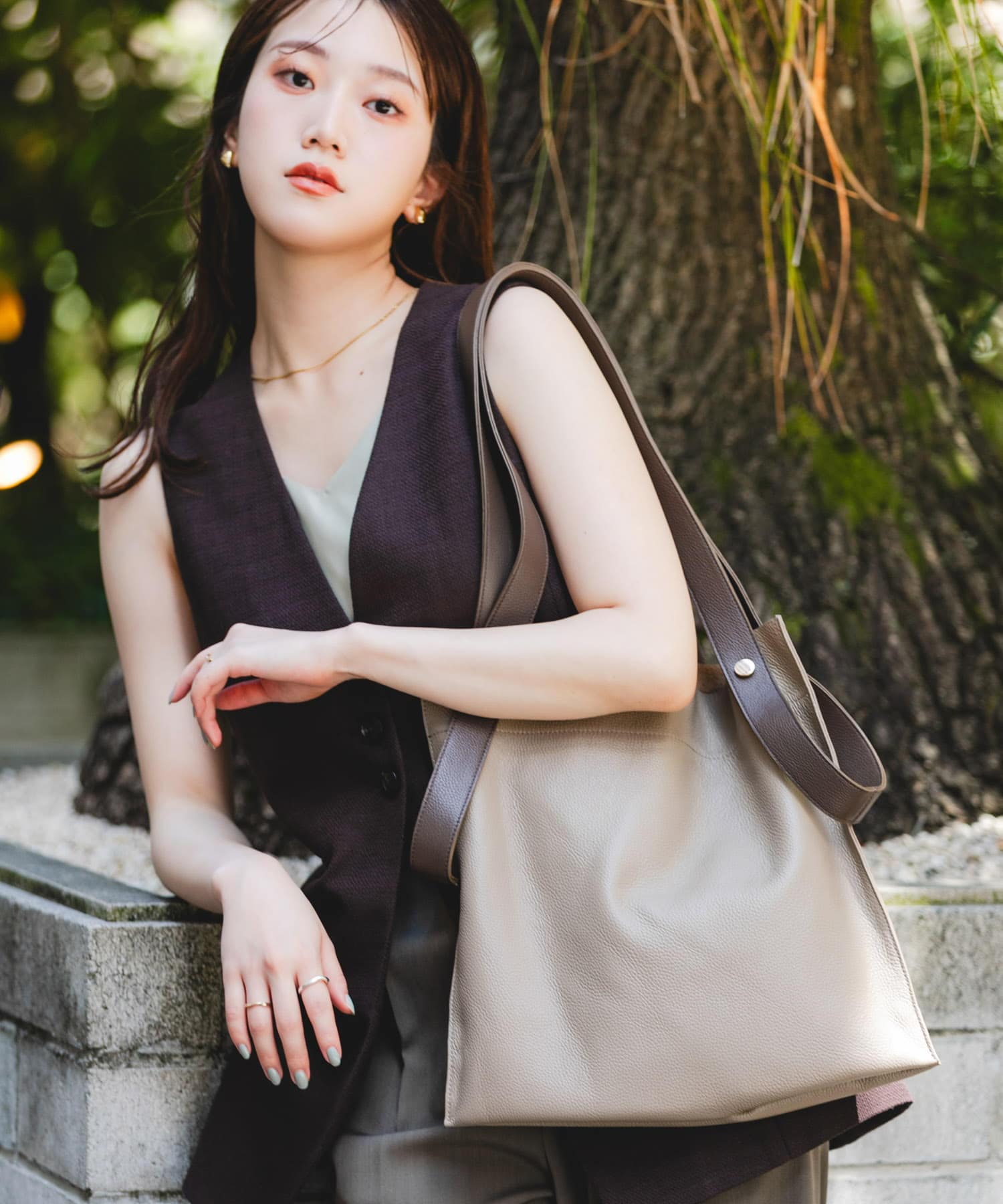 『一部別注カラー』BEAURE　カウレザー2デザインベルトバッグ GRYxMARRON one