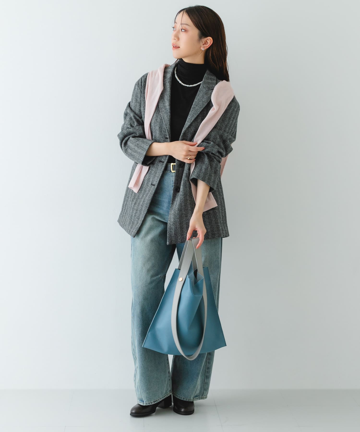 『一部別注カラー』BEAURE　カウレザー2デザインベルトバッグ SAXxGRAY one