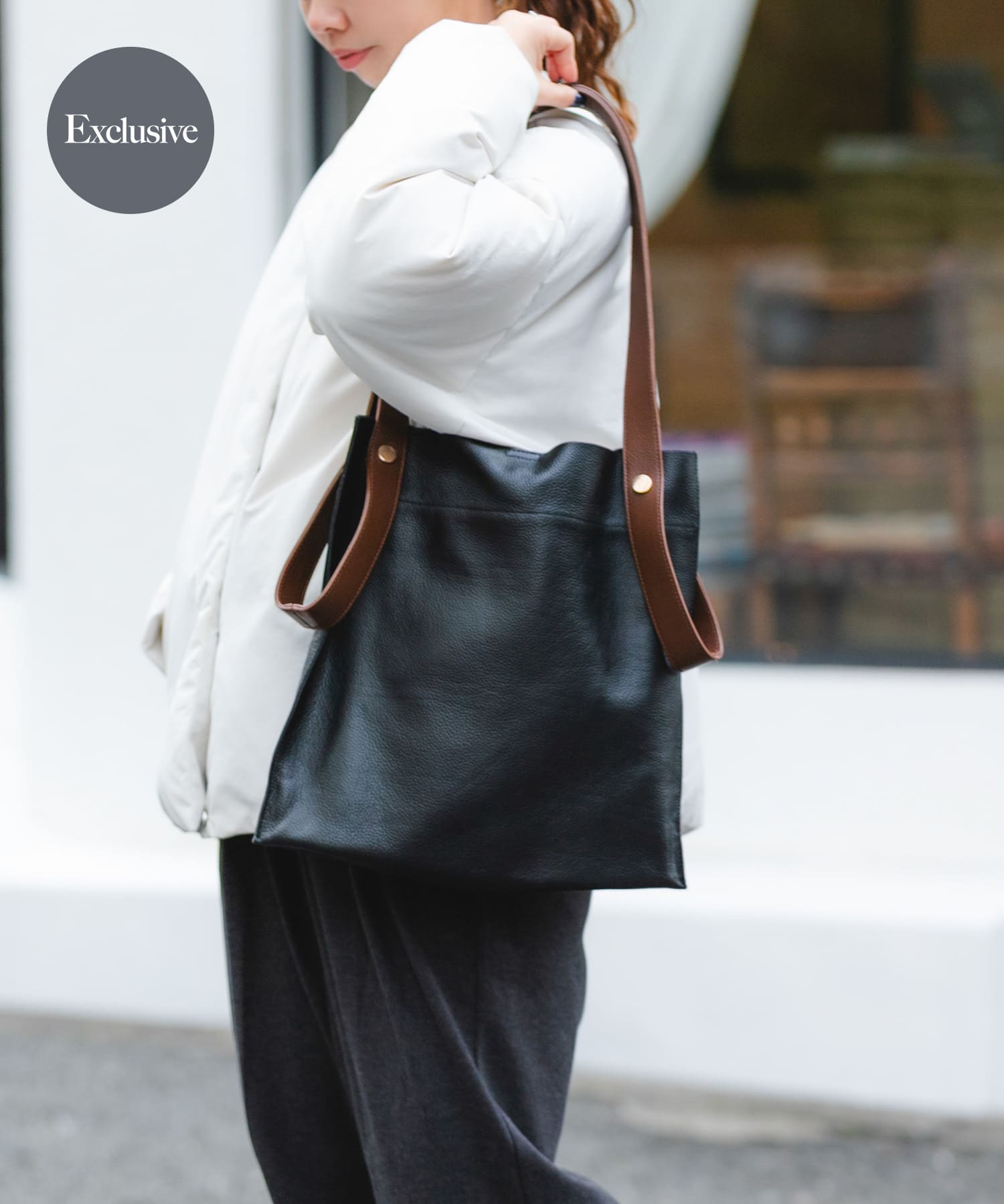 『一部別注カラー』BEAURE　カウレザー2デザインベルトバッグ BLKxCHOCO one