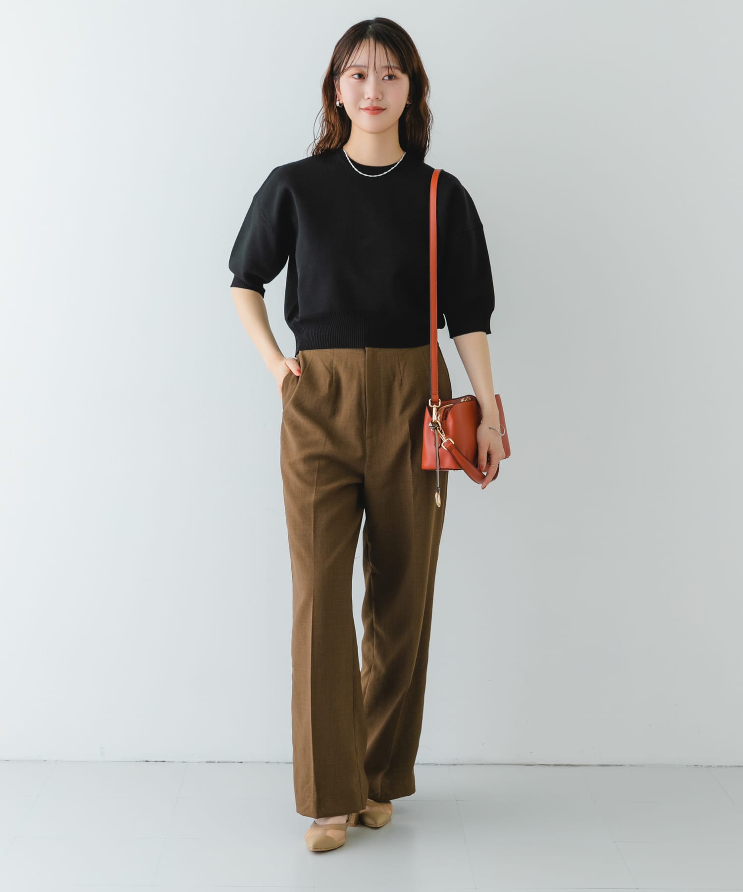 センターステッチショルダーバッグ ORANGE one