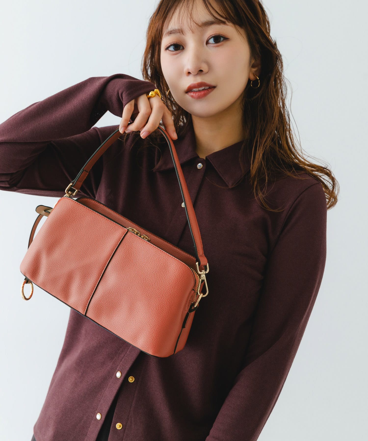 センターステッチショルダーバッグ ORANGE one