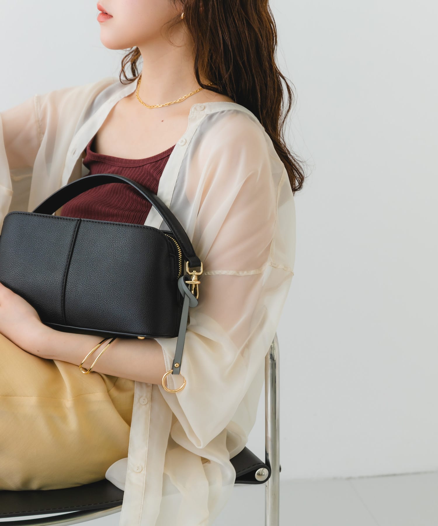 センターステッチショルダーバッグ BLACK one