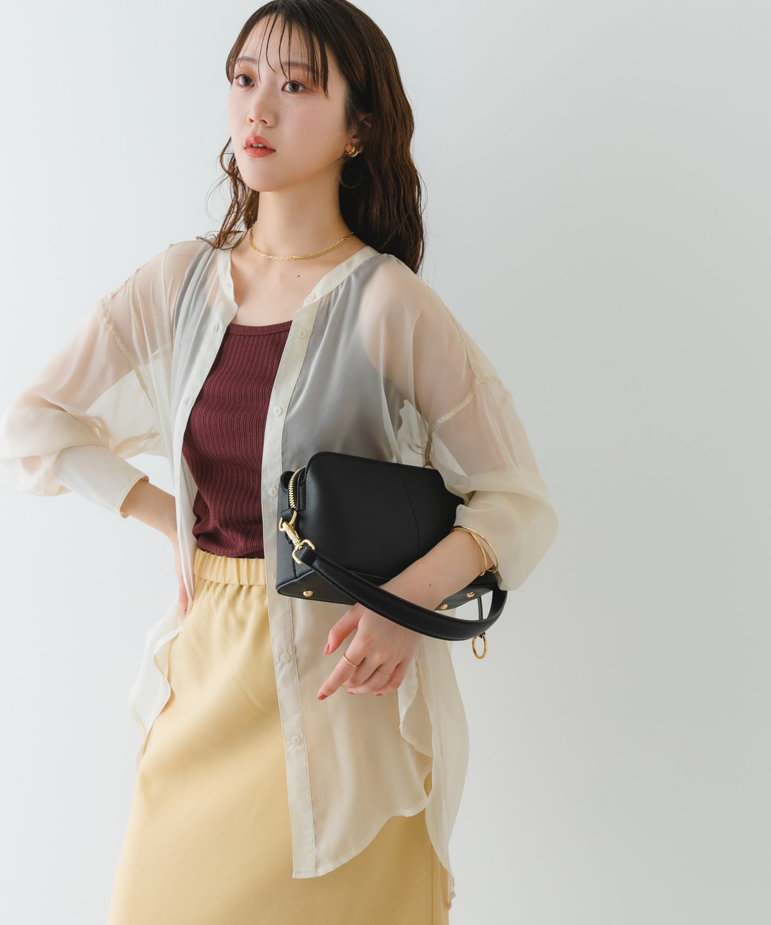 センターステッチショルダーバッグ BLACK one