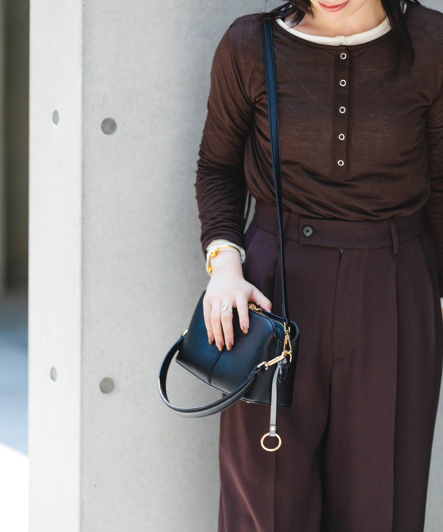 センターステッチショルダーバッグ BLACK one