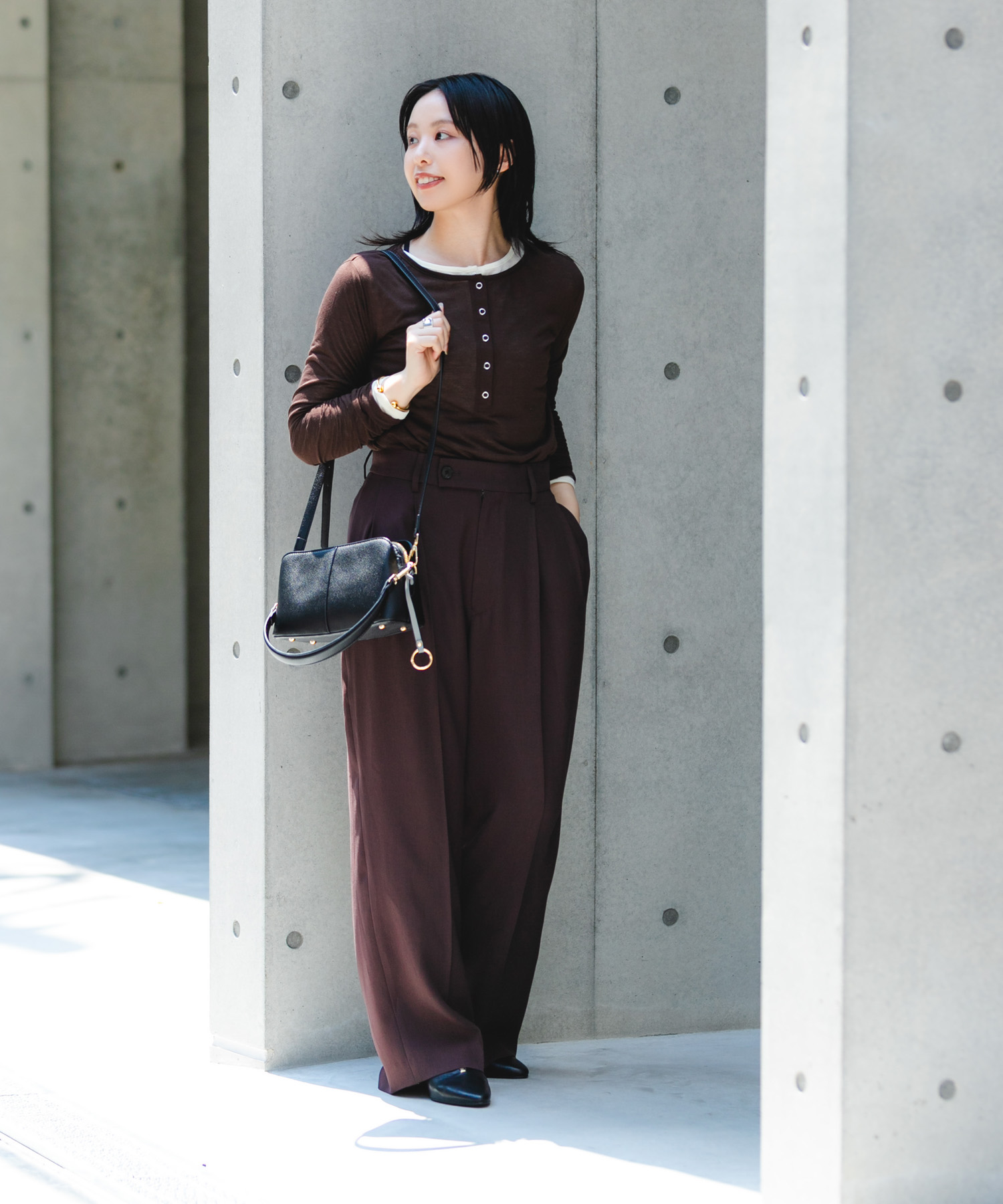 センターステッチショルダーバッグ BLACK one