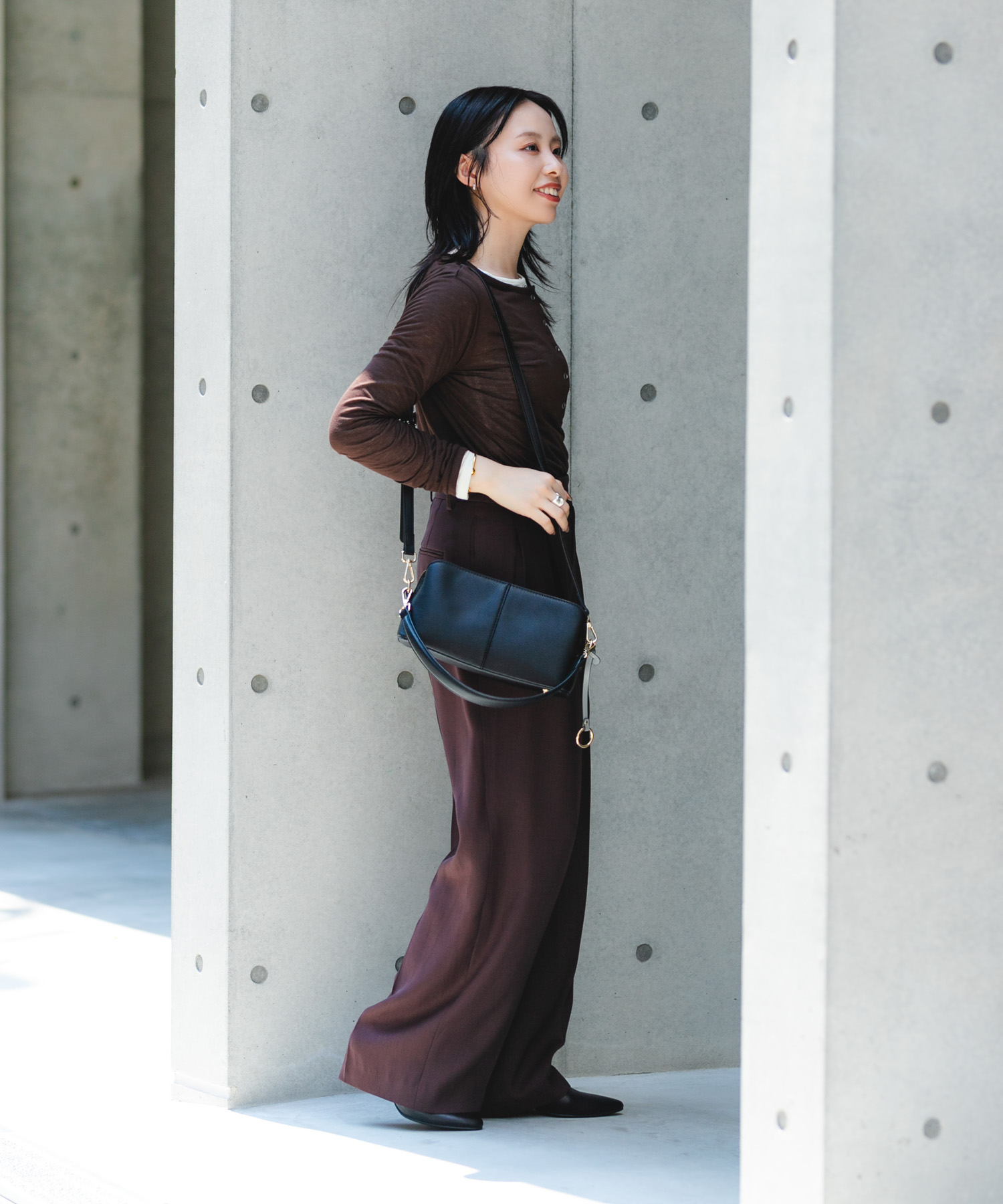 センターステッチショルダーバッグ BLACK one