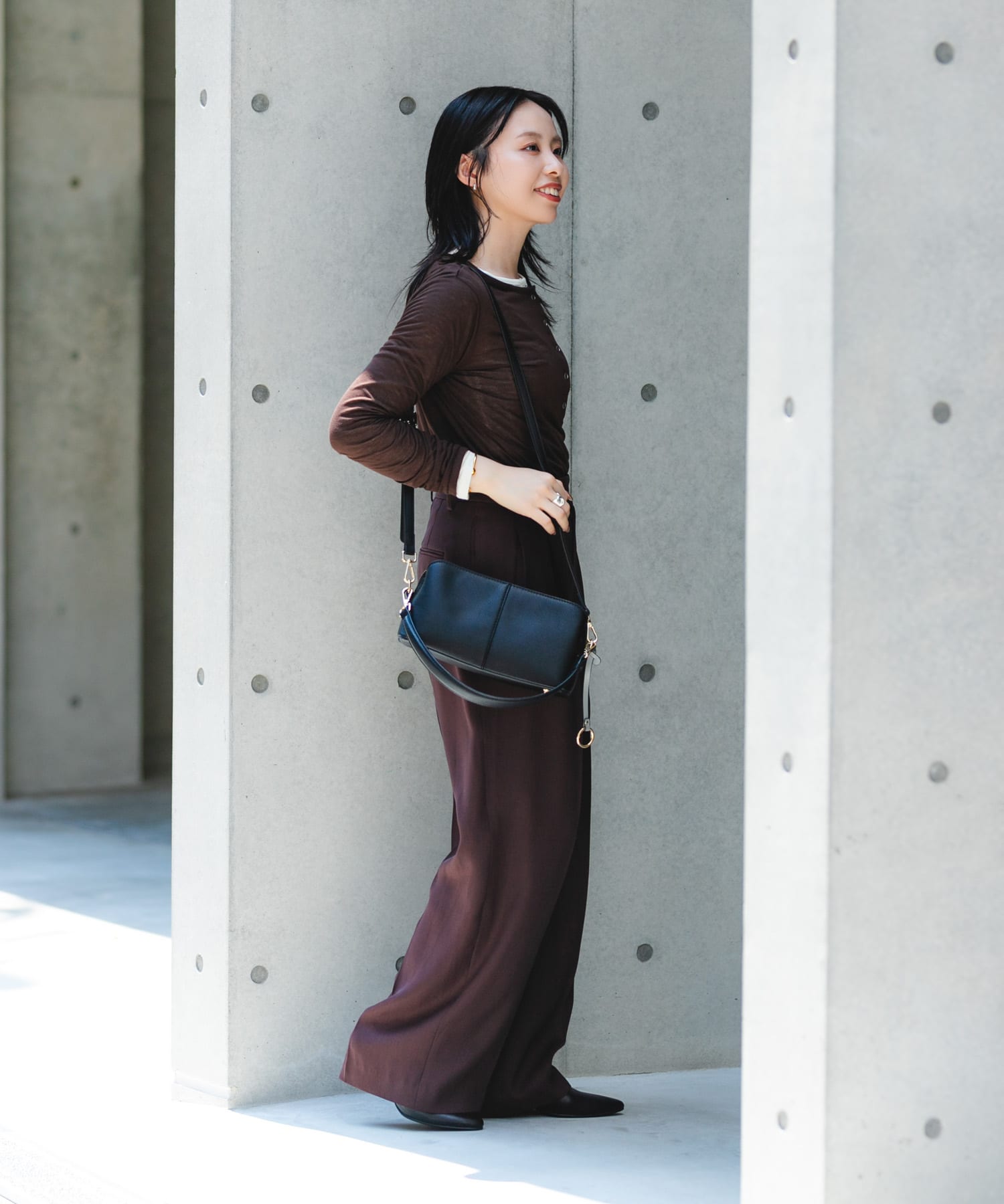 センターステッチショルダーバッグ BLACK one