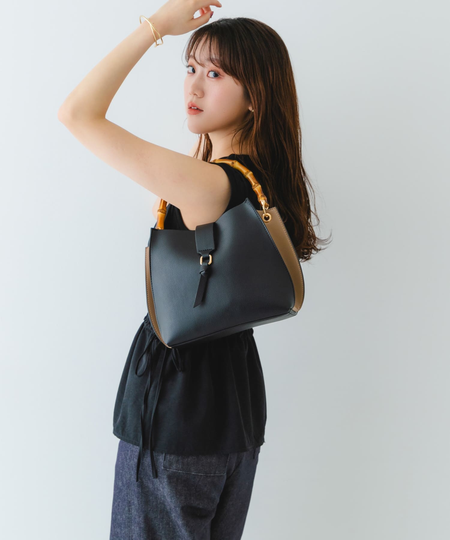 バンブーワンハンドルバッグ BLKxCML one