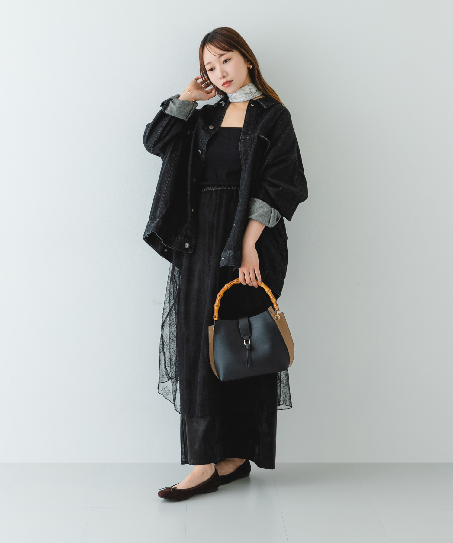 バンブーワンハンドルバッグ BLKxCML one
