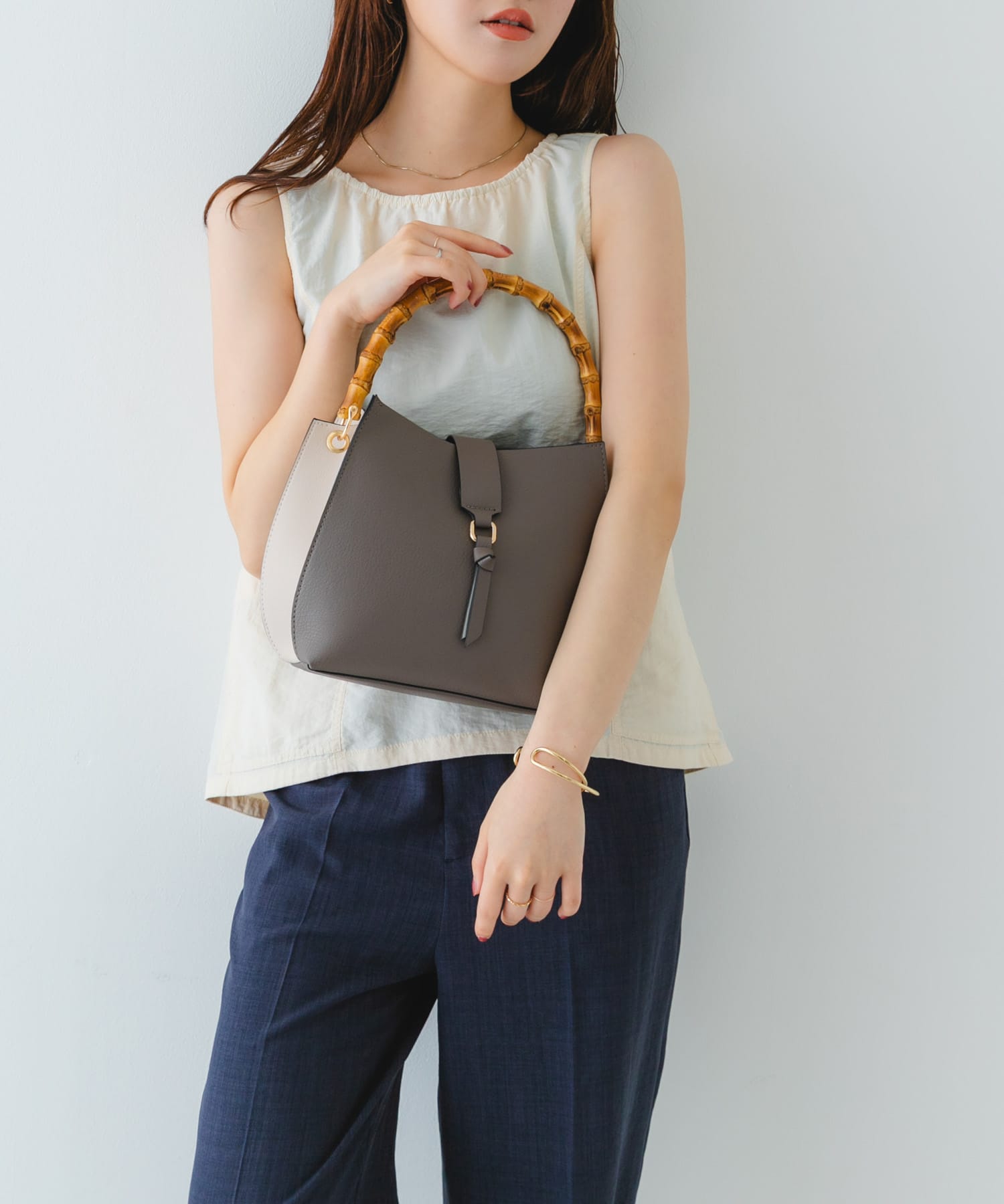 バンブーワンハンドルバッグ GRYxOFF one