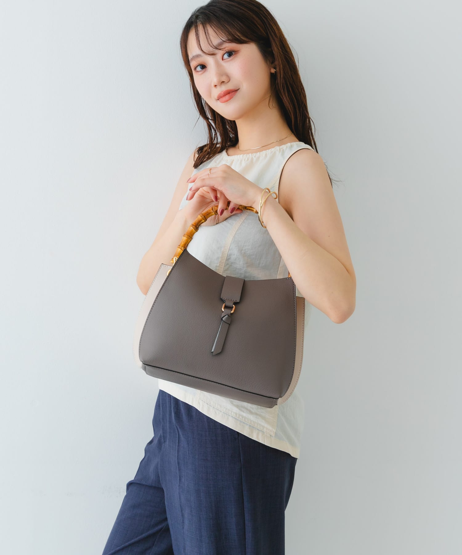 バンブーワンハンドルバッグ GRYxOFF one