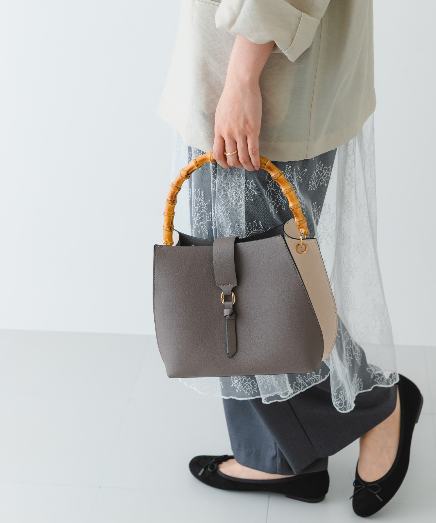 バンブーワンハンドルバッグ GRYxOFF one