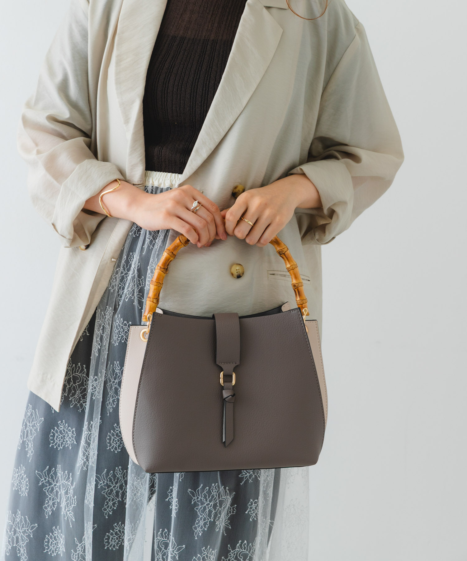 バンブーワンハンドルバッグ GRYxOFF one