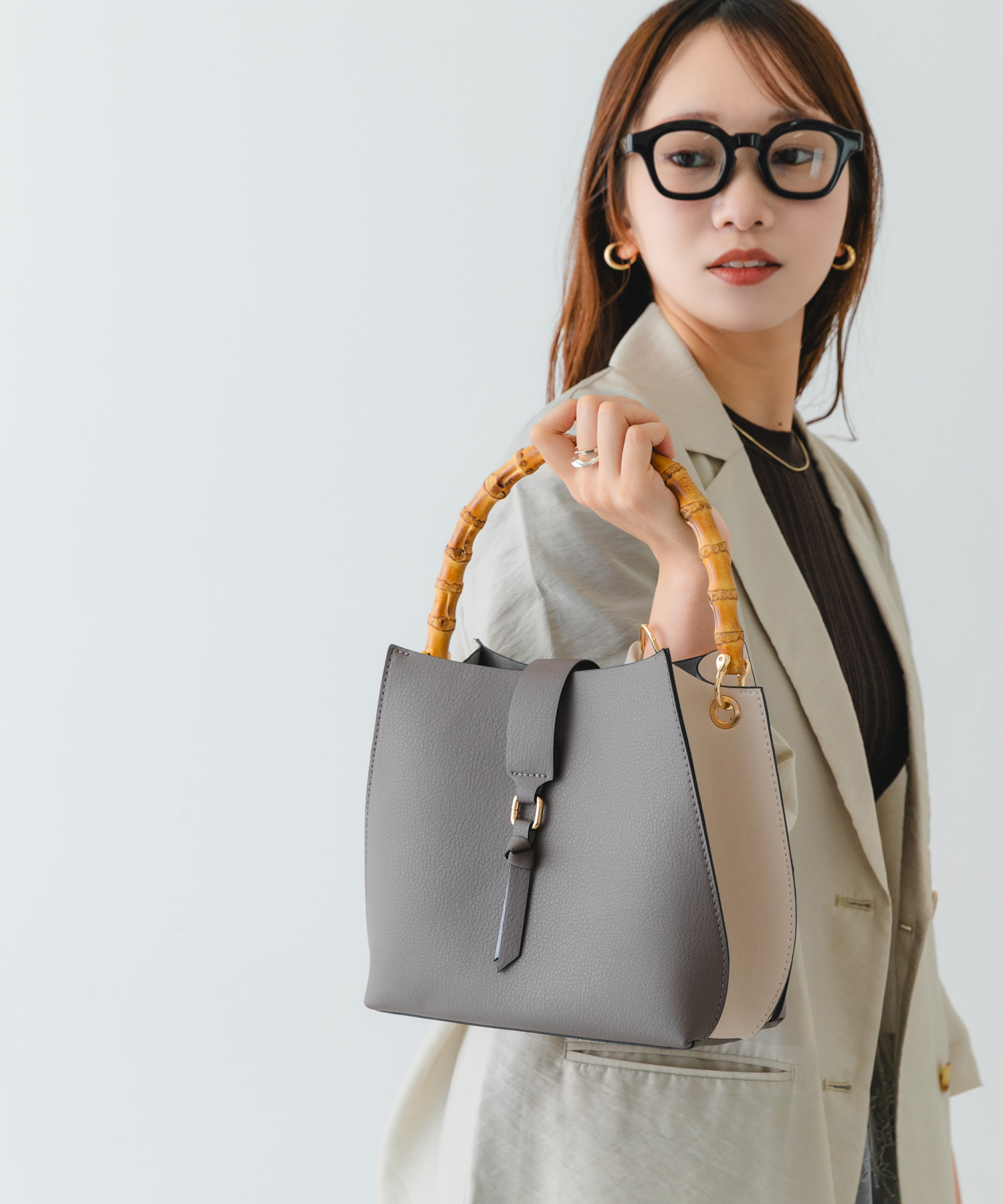 バンブーワンハンドルバッグ GRYxOFF one
