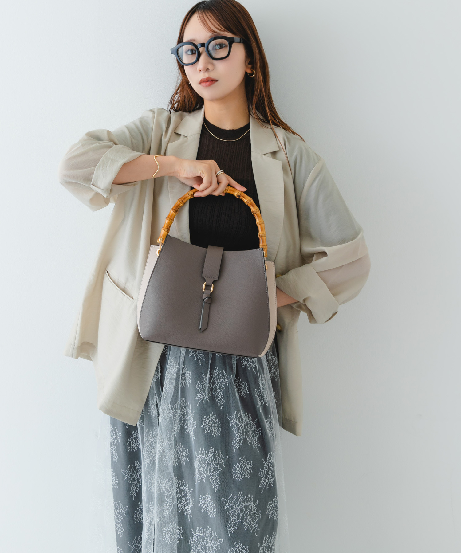 バンブーワンハンドルバッグ GRYxOFF one
