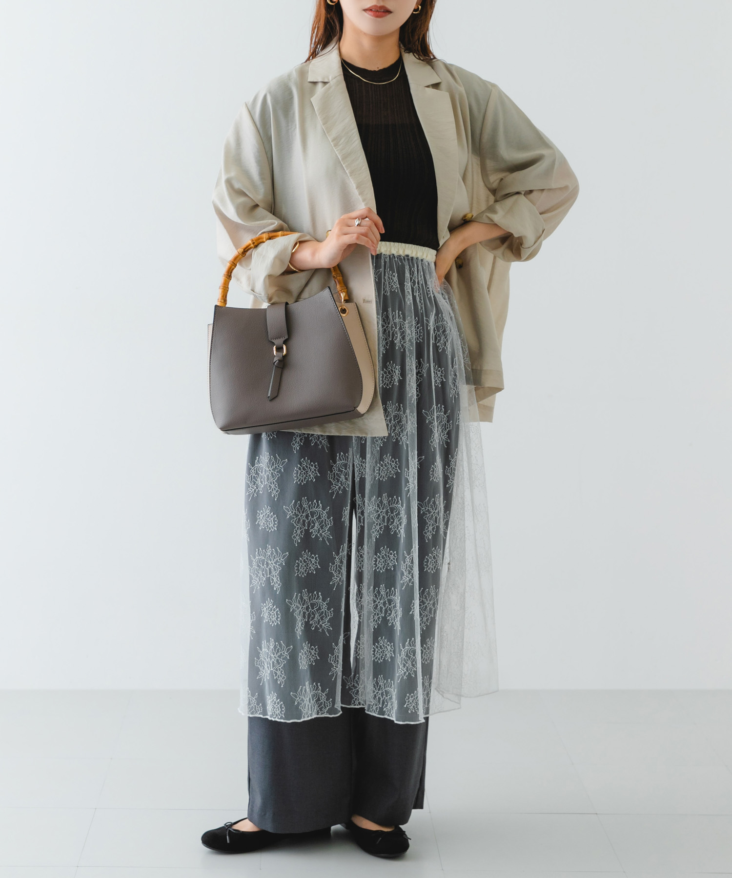 バンブーワンハンドルバッグ GRYxOFF one