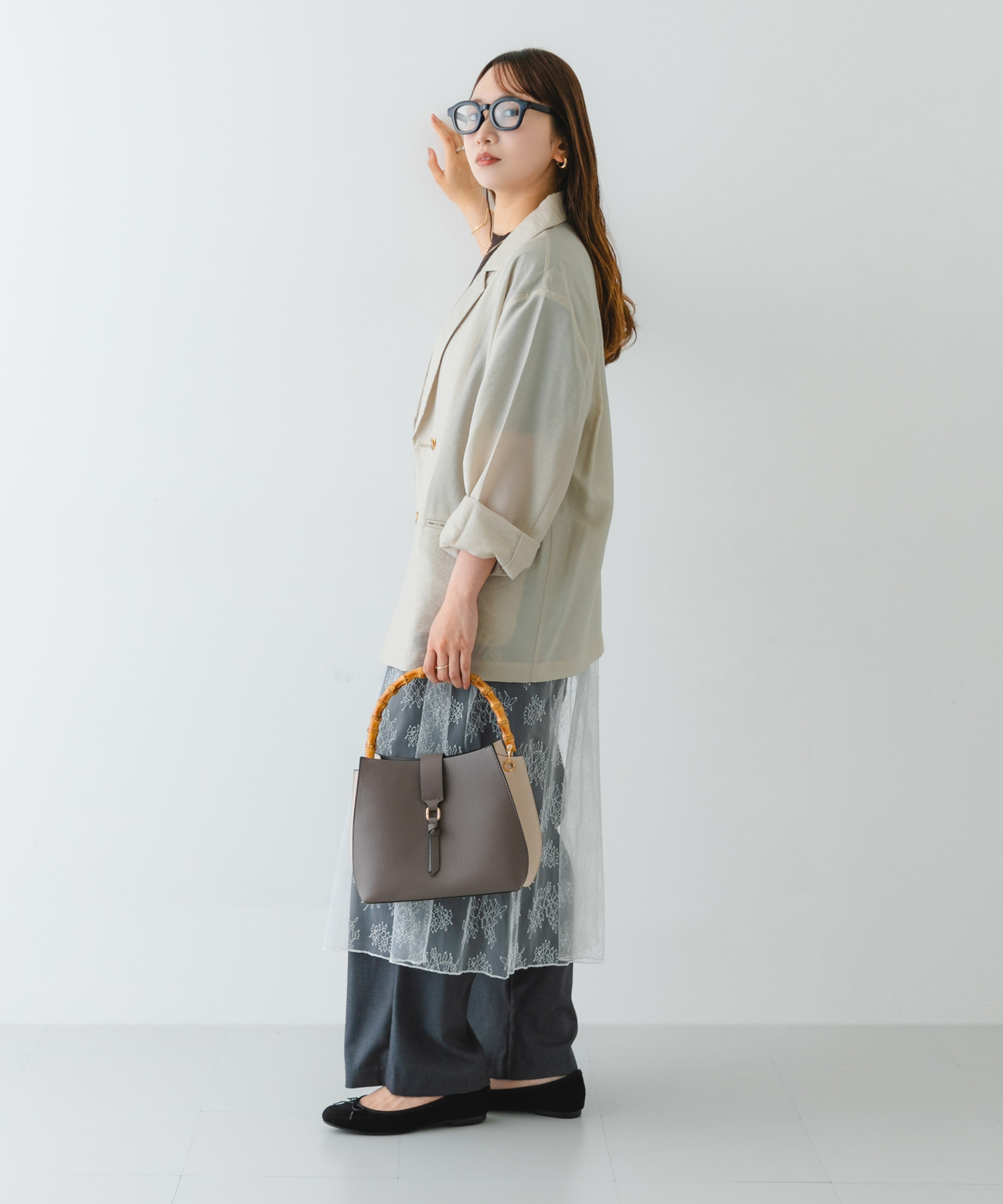 バンブーワンハンドルバッグ GRYxOFF one