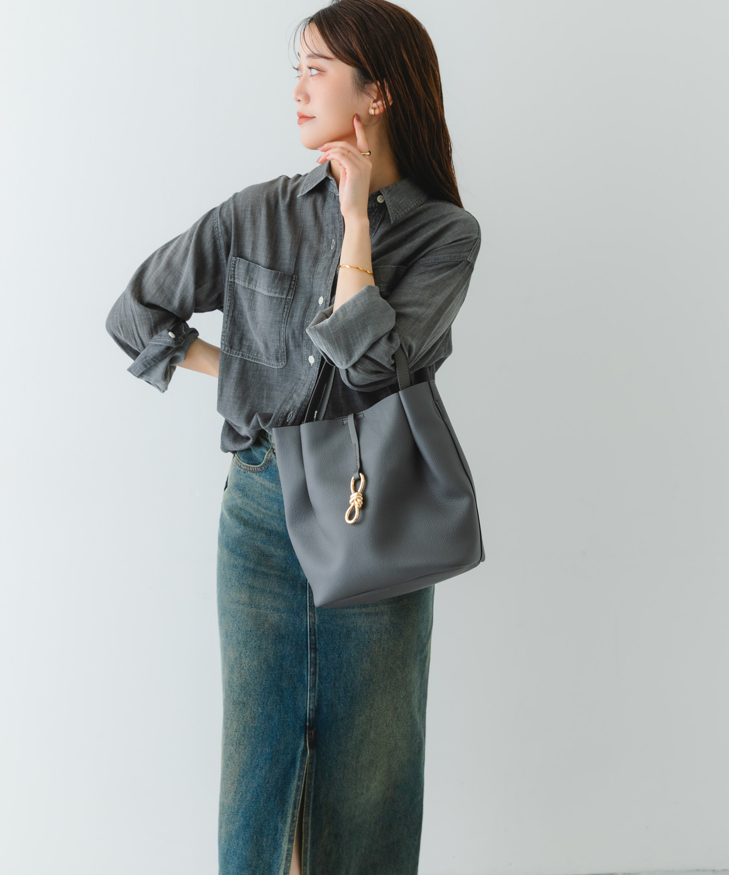 3WAYメタルリボントートバッグ GRAY one