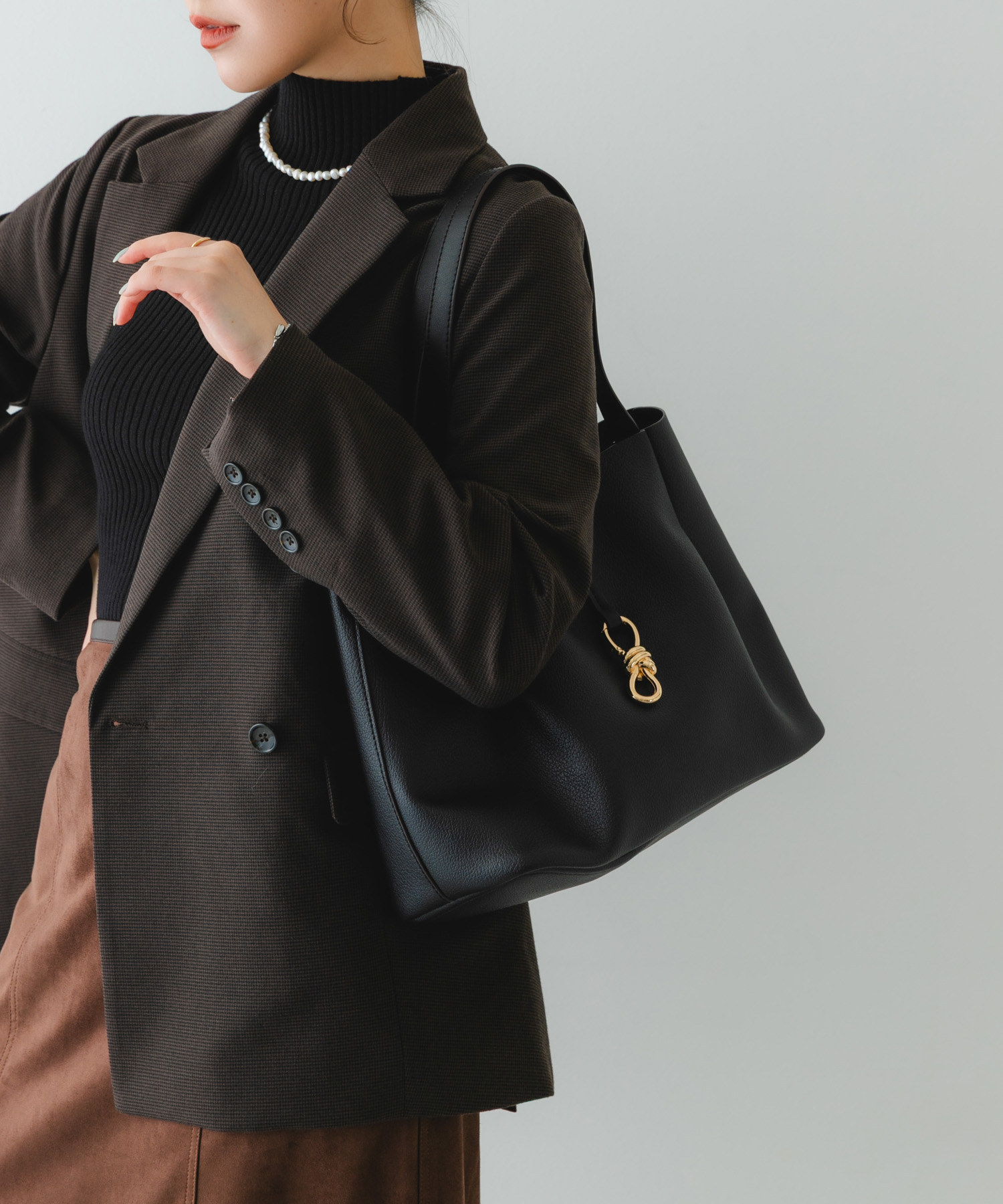 3WAYメタルリボンワイドトートバッグ BLACK one