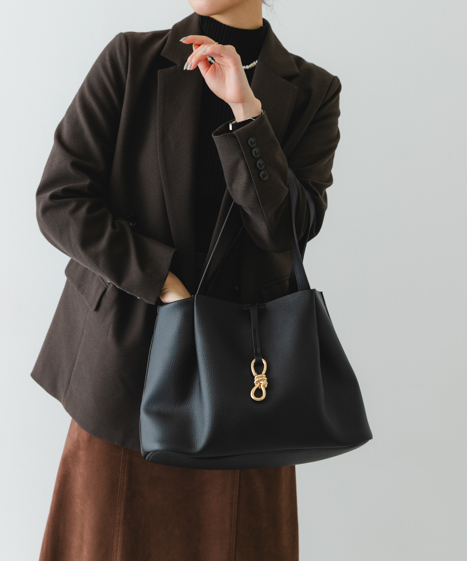 3WAYメタルリボンワイドトートバッグ BLACK one