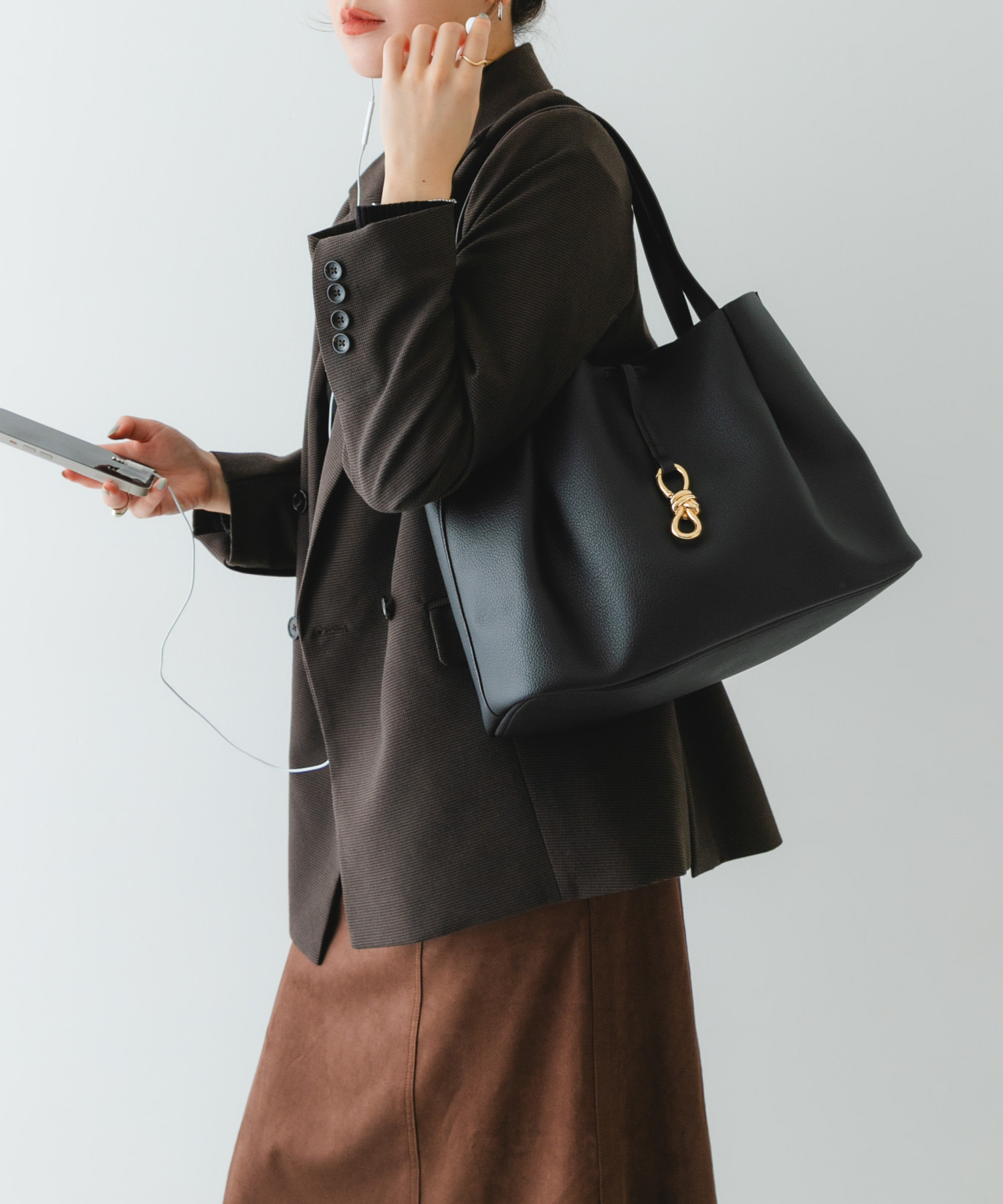 3WAYメタルリボンワイドトートバッグ BLACK one