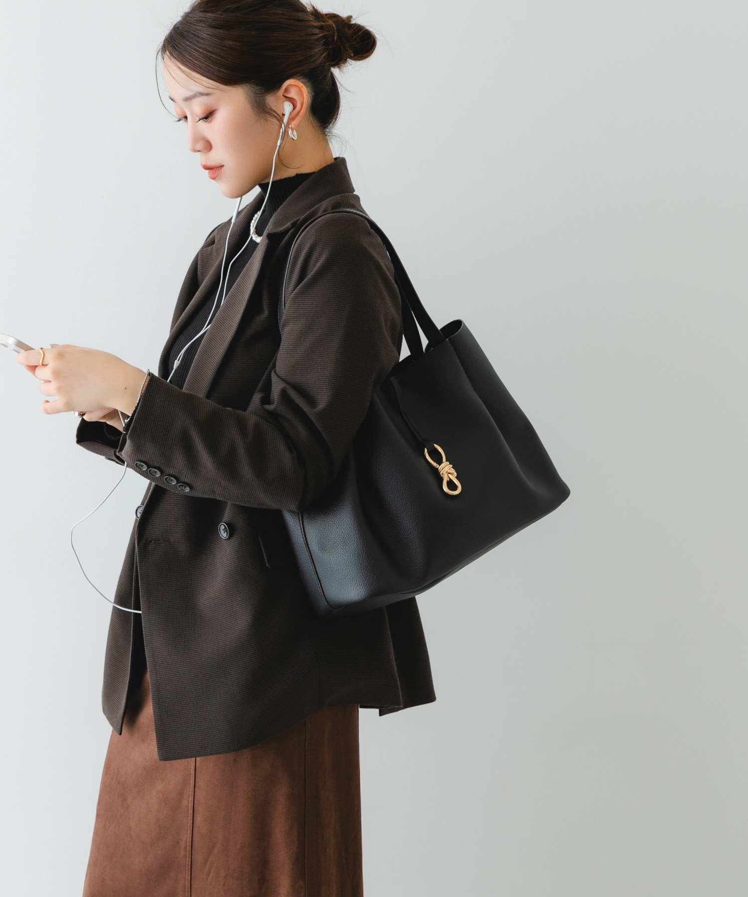 3WAYメタルリボンワイドトートバッグ BLACK one