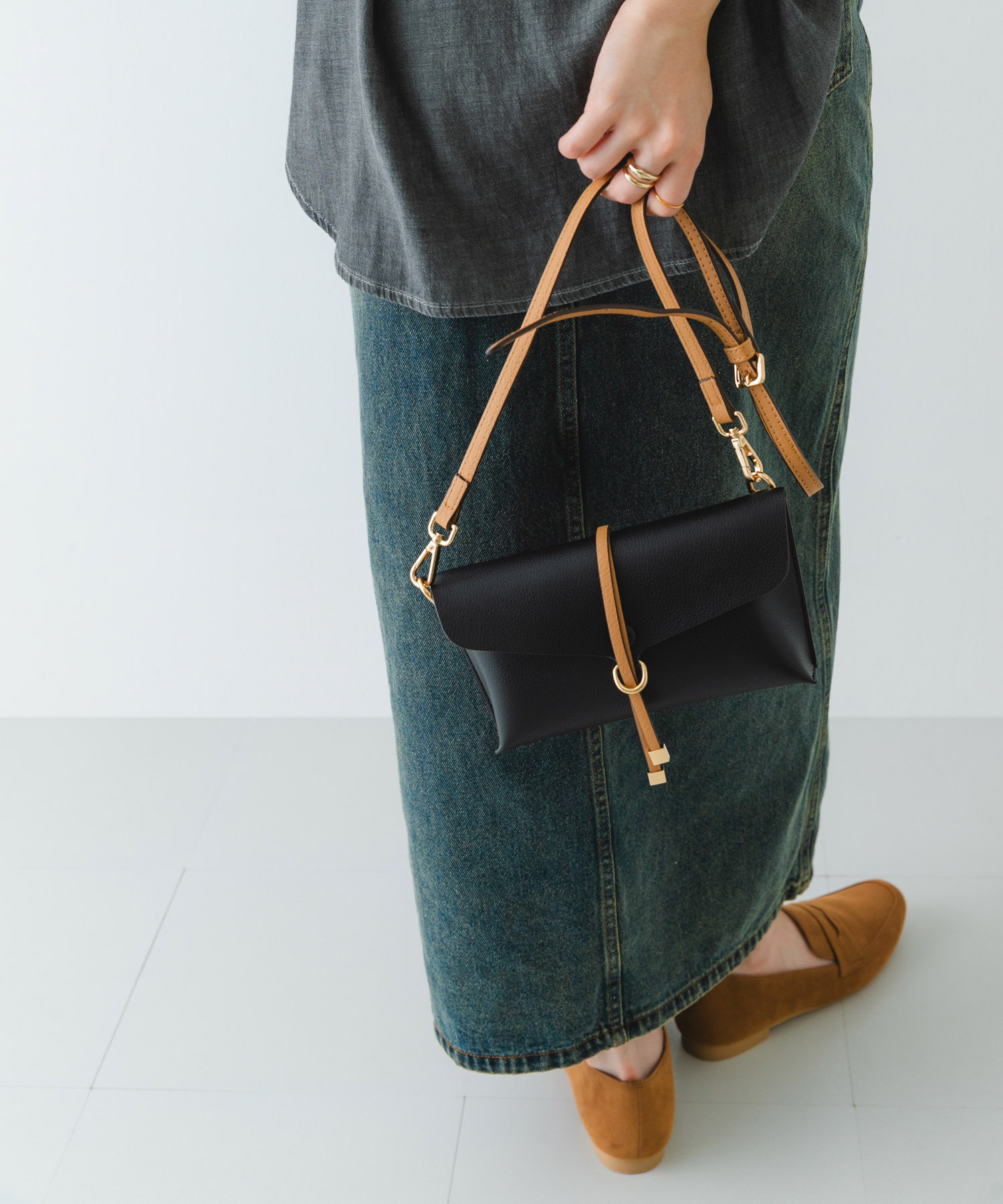 横型モバイルポシェット BLKxBEG one