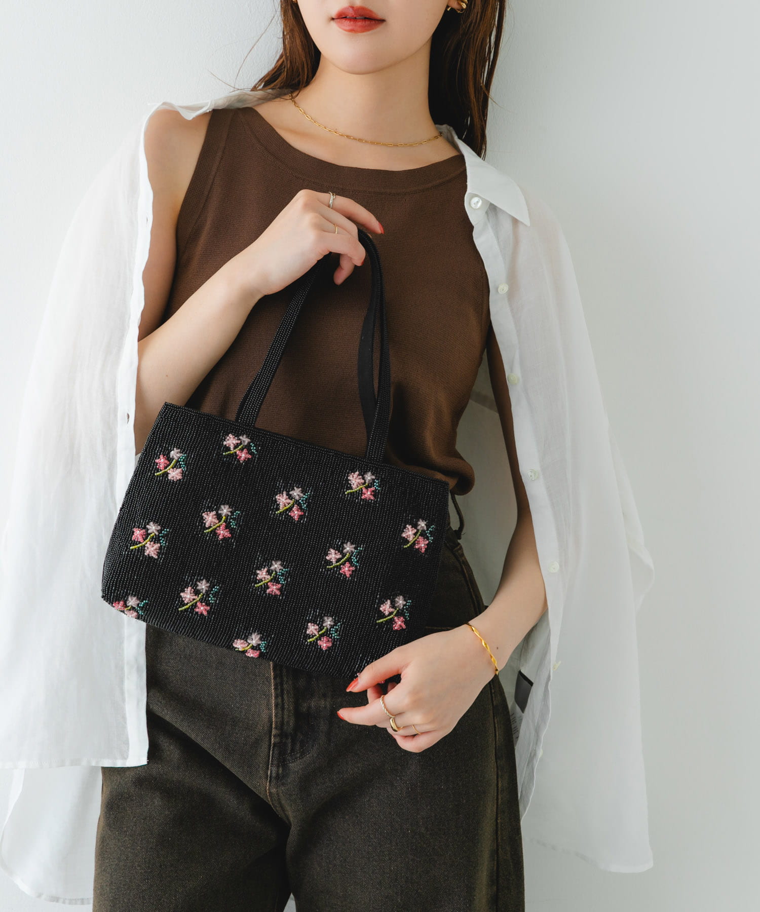 インド刺繍ビーズバッグ BLACK one