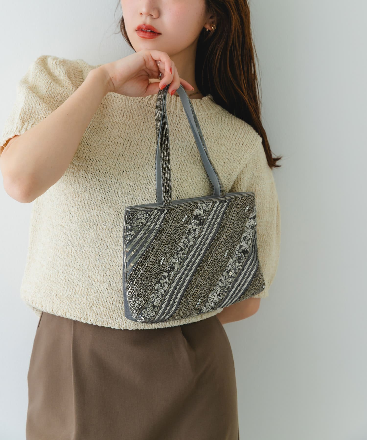 インド刺繍ビーズバッグ GRAY one