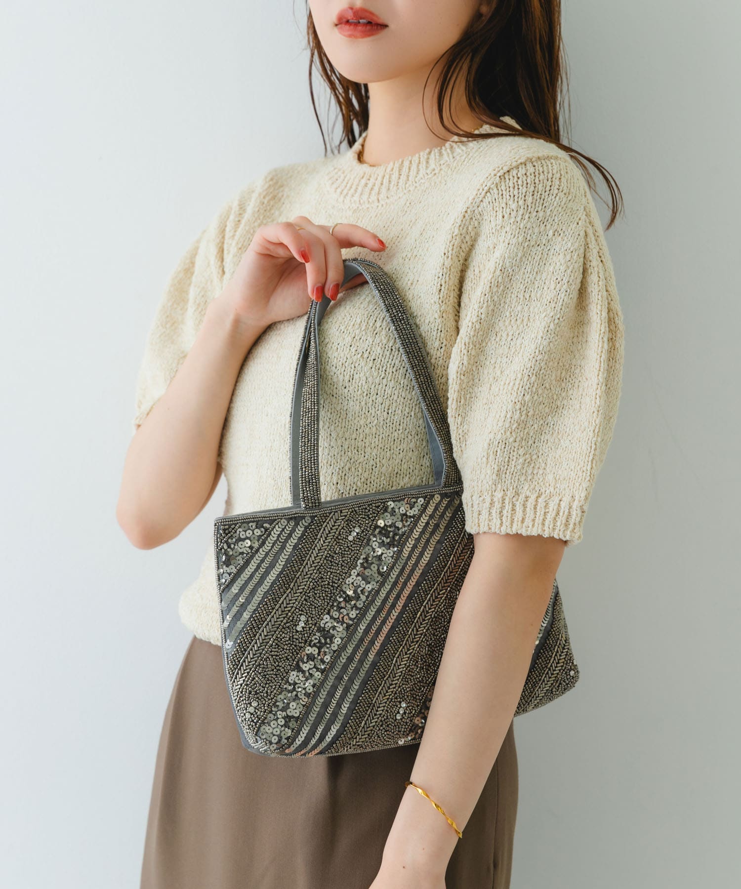 インド刺繍ビーズバッグ GRAY one