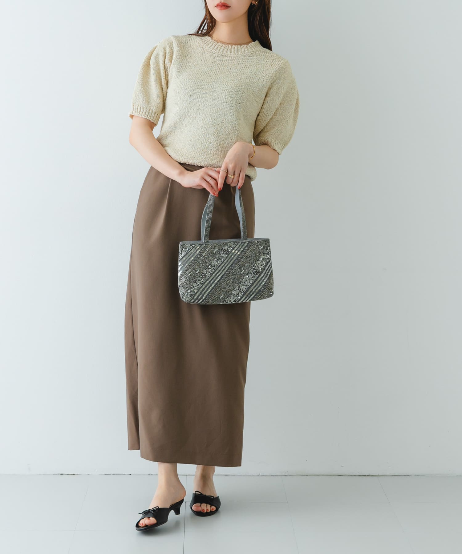 インド刺繍ビーズバッグ GRAY one