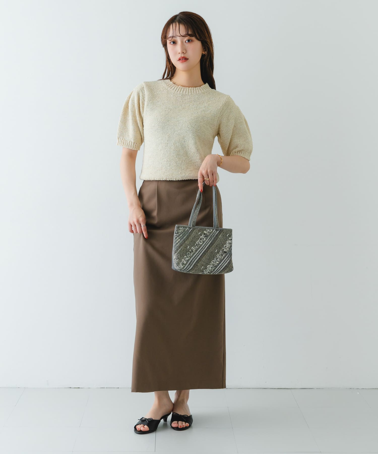 インド刺繍ビーズバッグ GRAY one