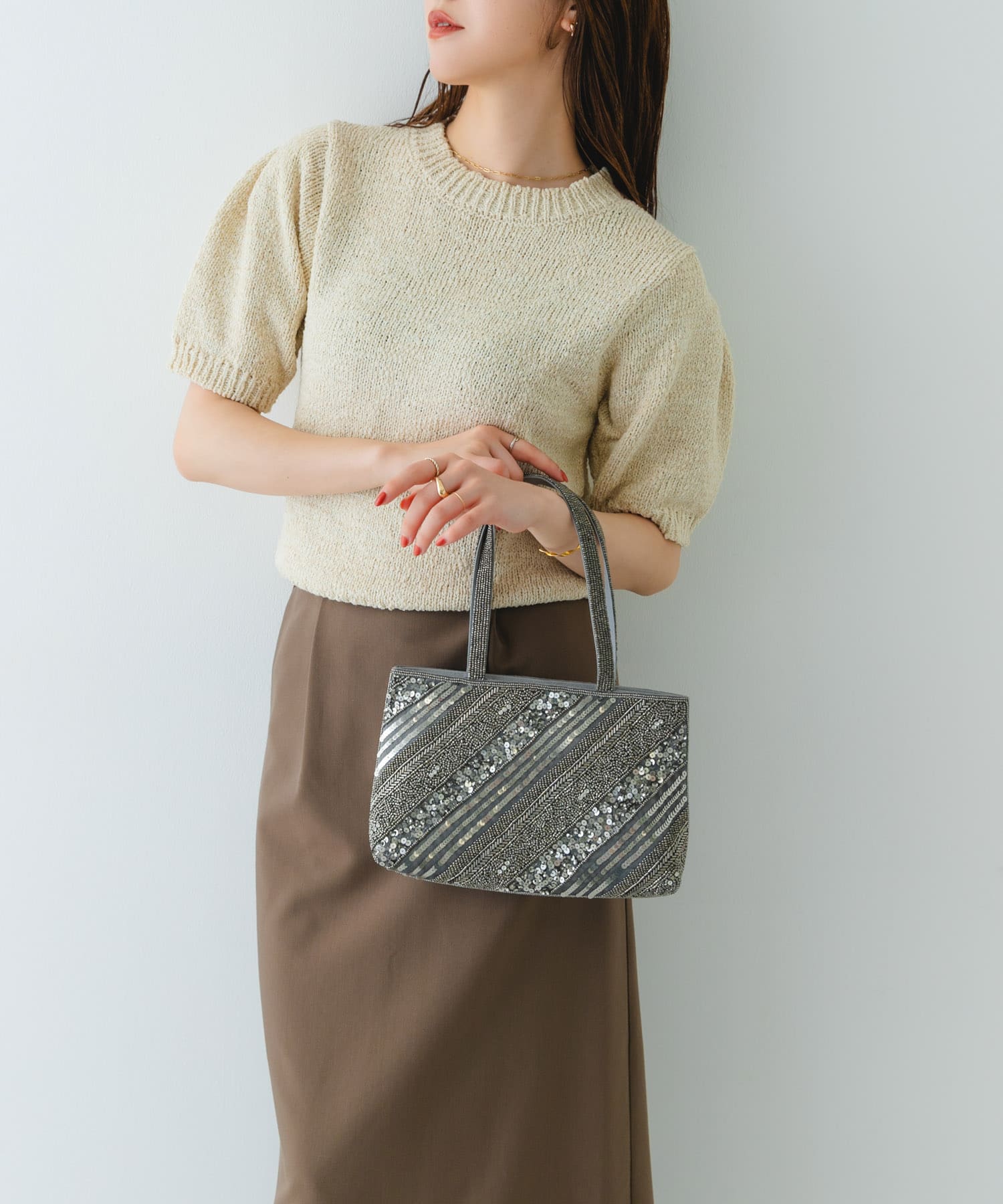 インド刺繍ビーズバッグ GRAY one