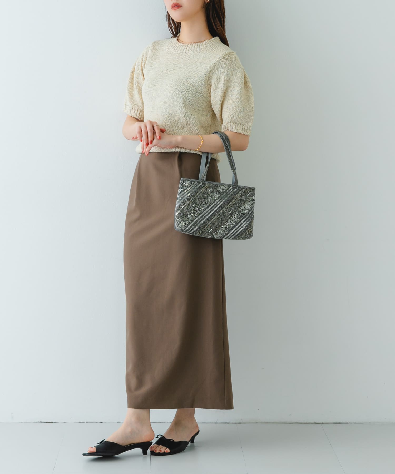 インド刺繍ビーズバッグ GRAY one