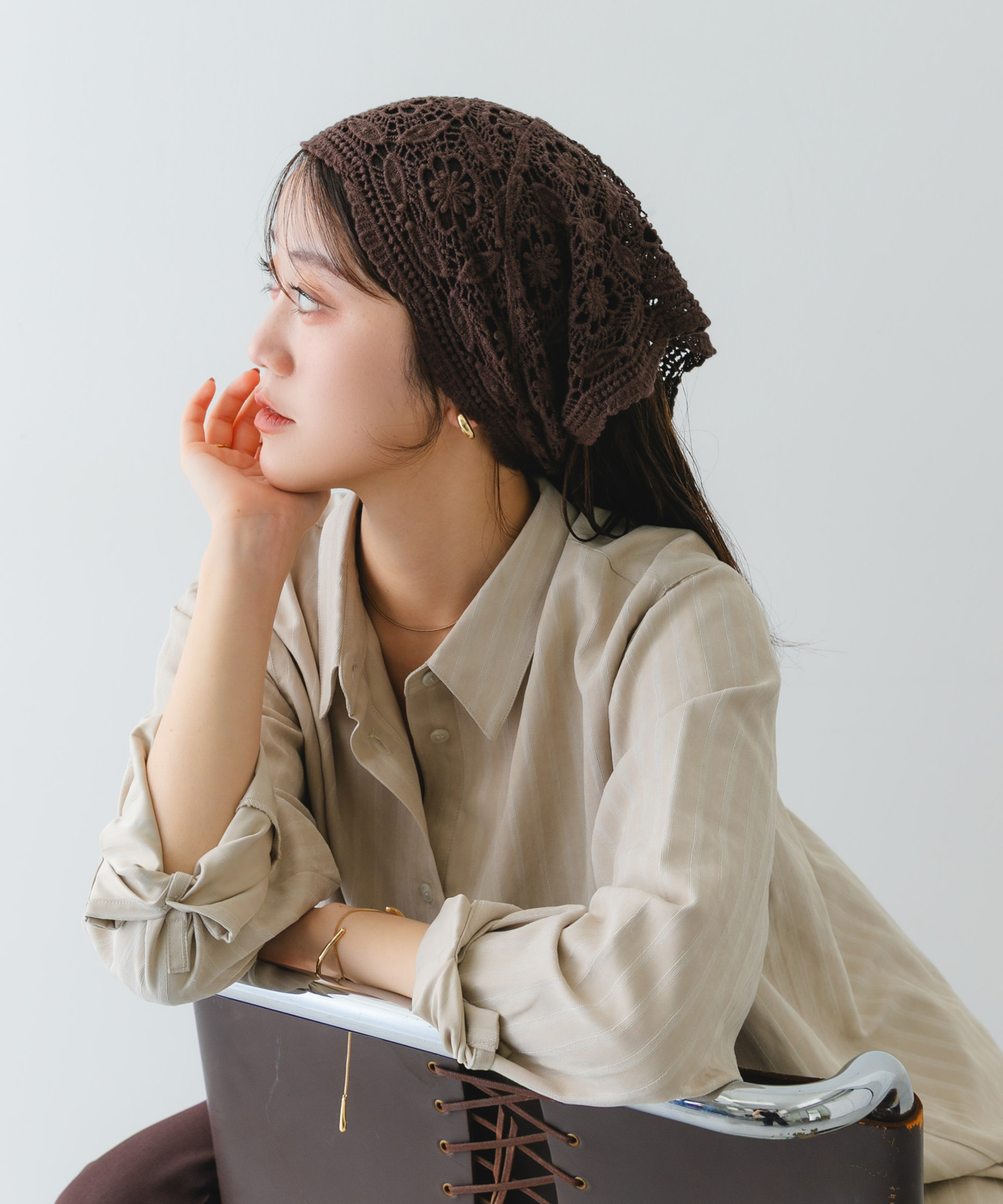 レースニットバブーシュカ DARK BROWN one