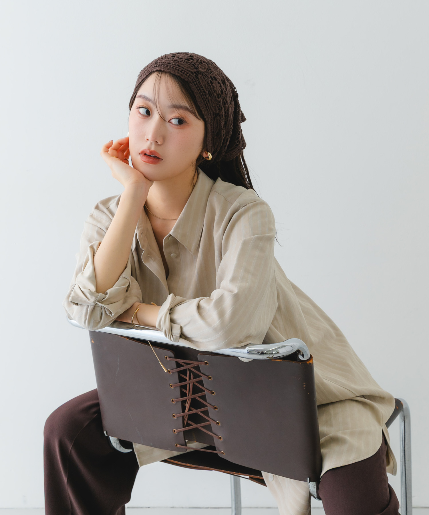 レースニットバブーシュカ DARK BROWN one
