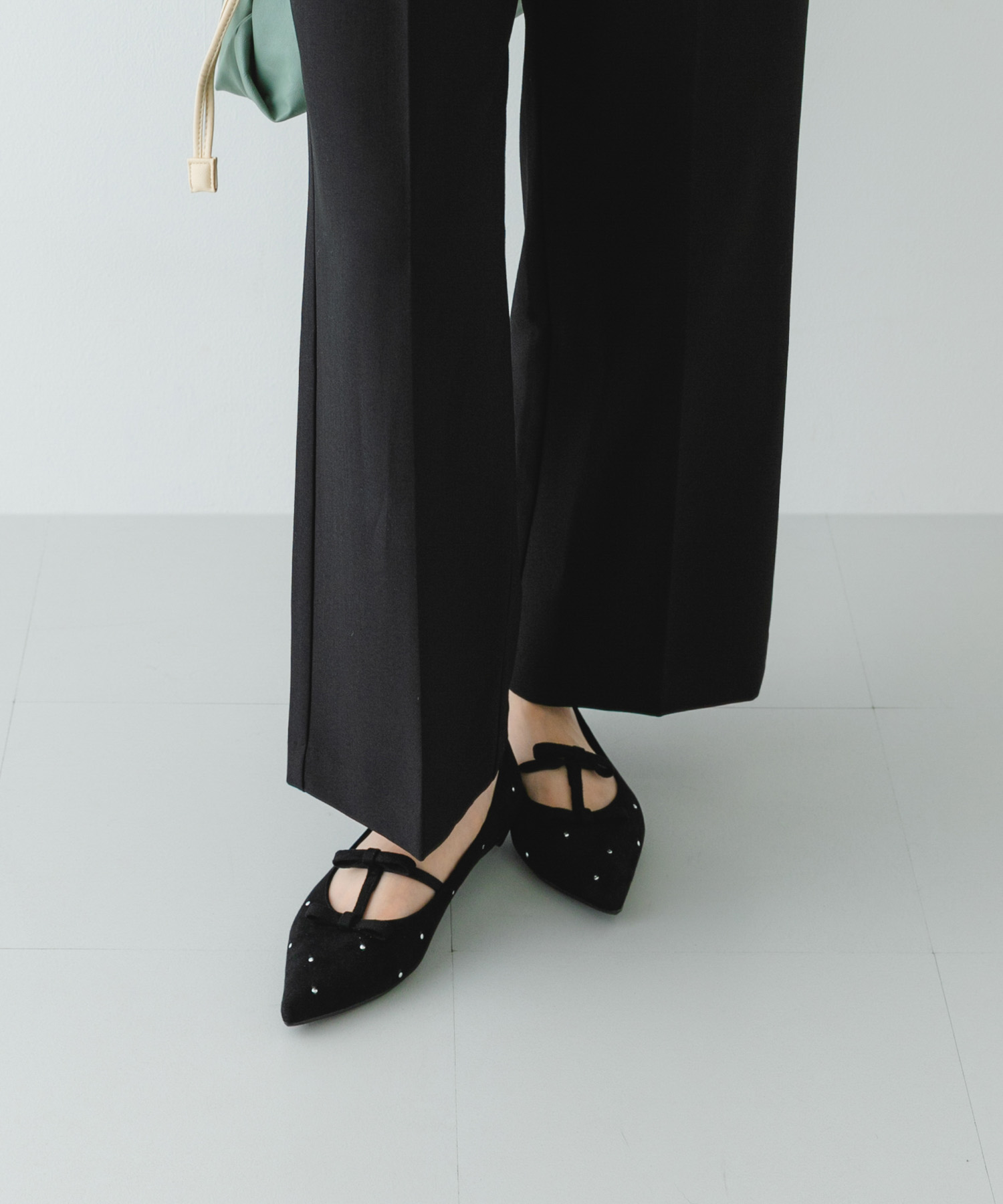 2センチダブルリボンヒールパンプス BLACK 36