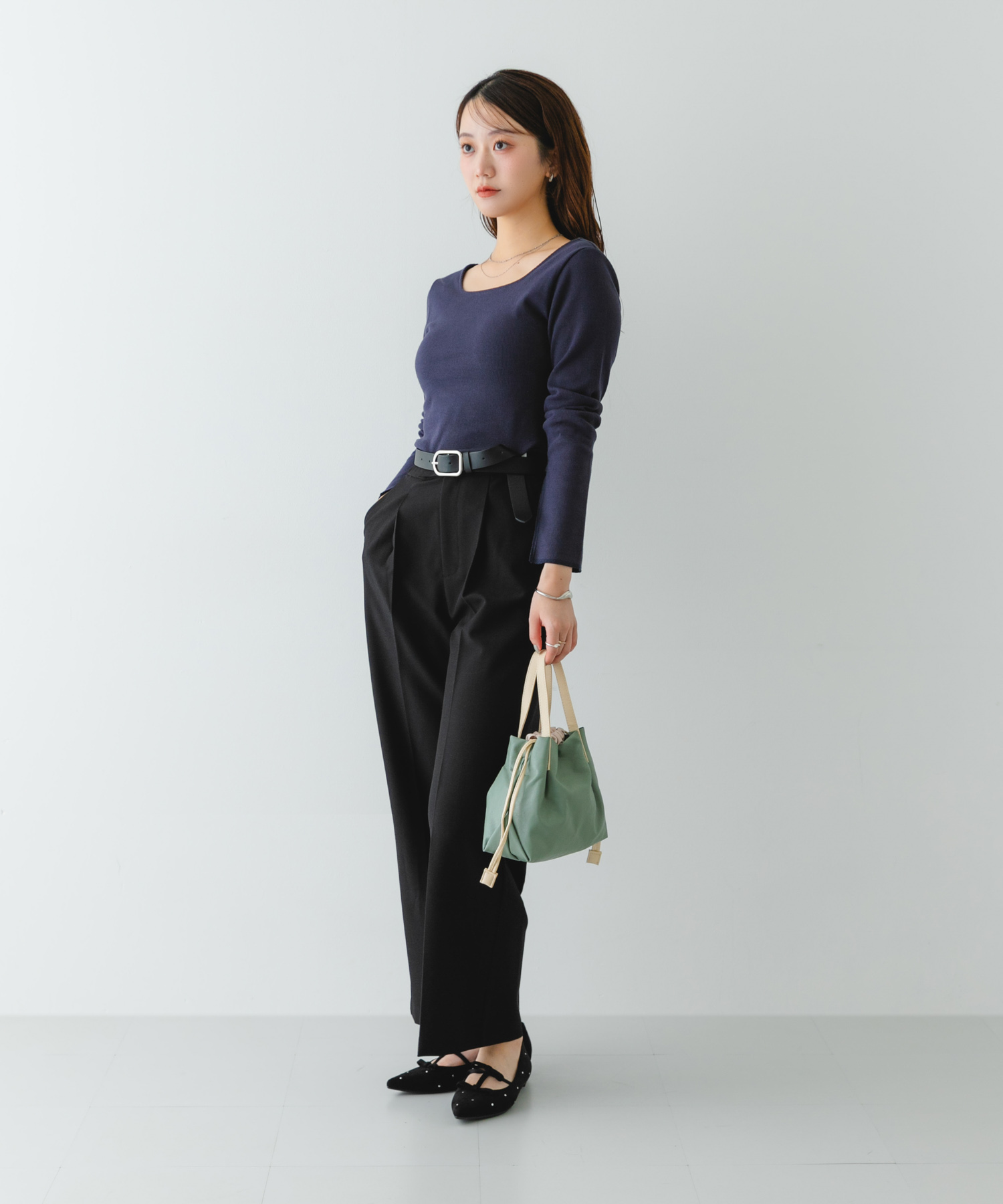 2センチダブルリボンヒールパンプス BLACK 36