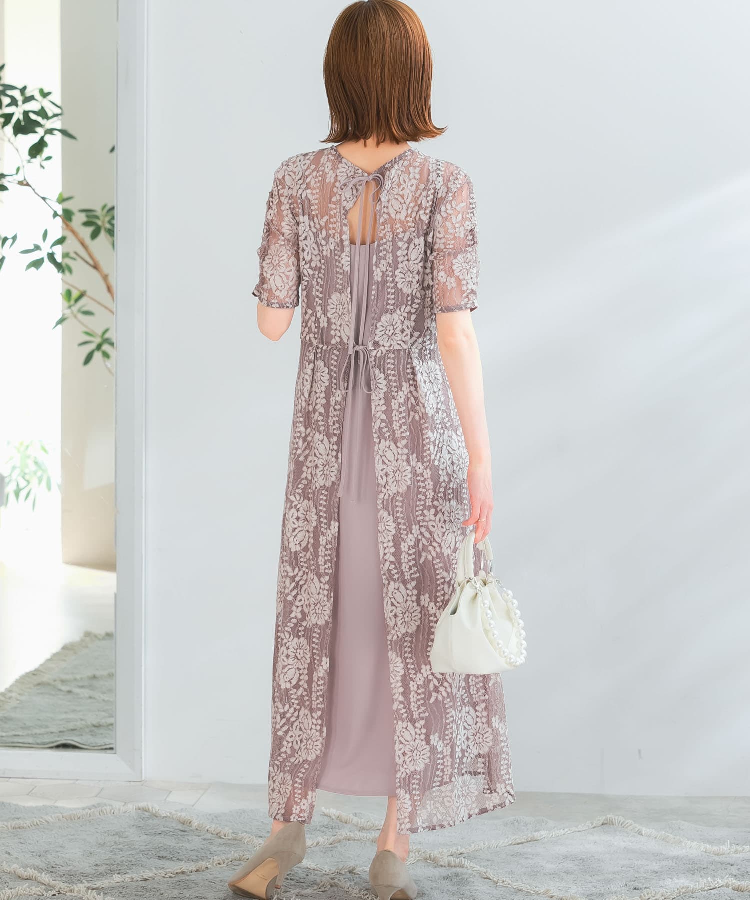 kaene 配色レースエプロンドレス(36 pink beige): ドレスライン｜URBAN