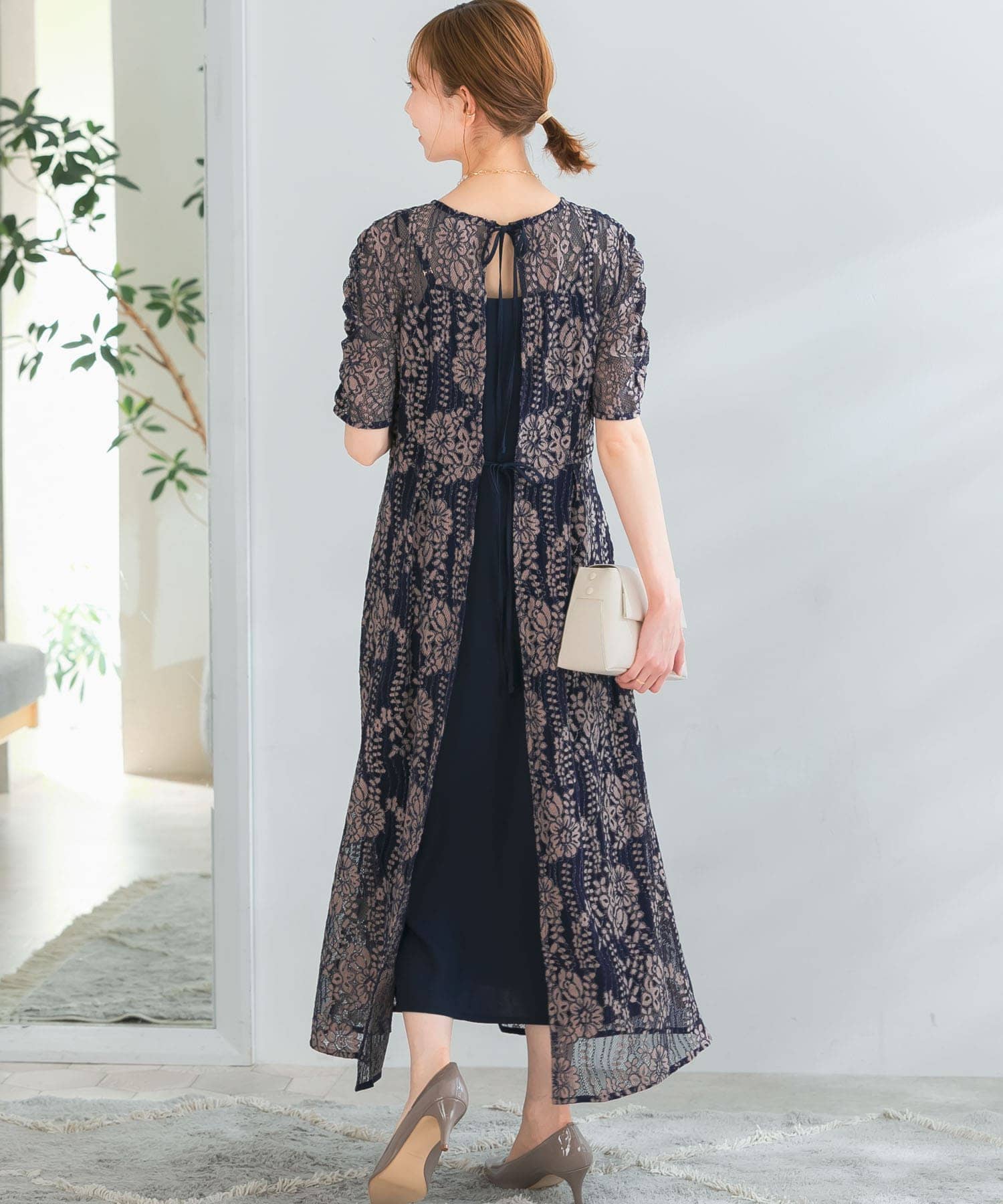 kaene 配色レースエプロンドレス(36 pink beige): ドレスライン