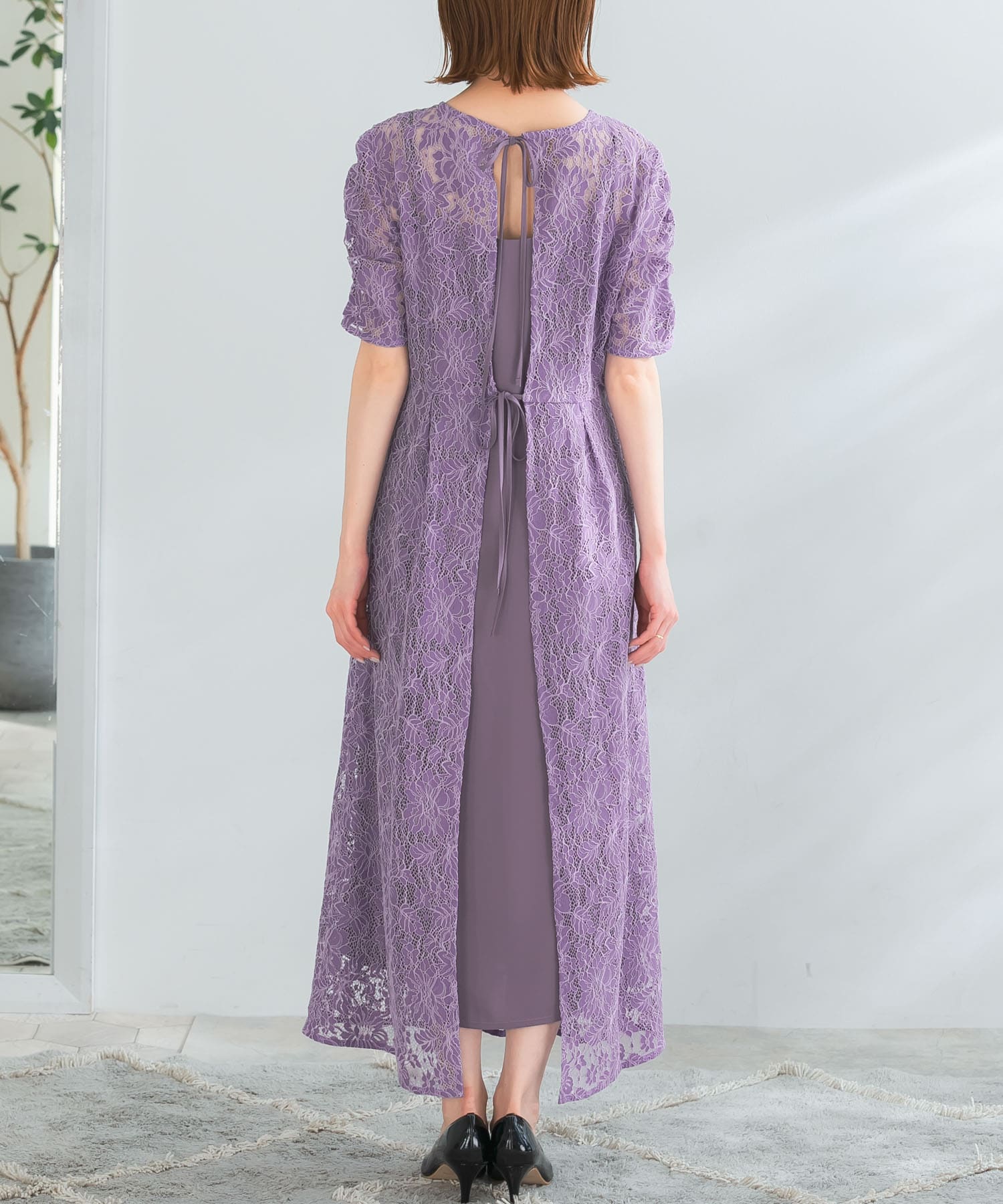 kaene 配色レースエプロンドレス(36 pink beige): ドレスライン