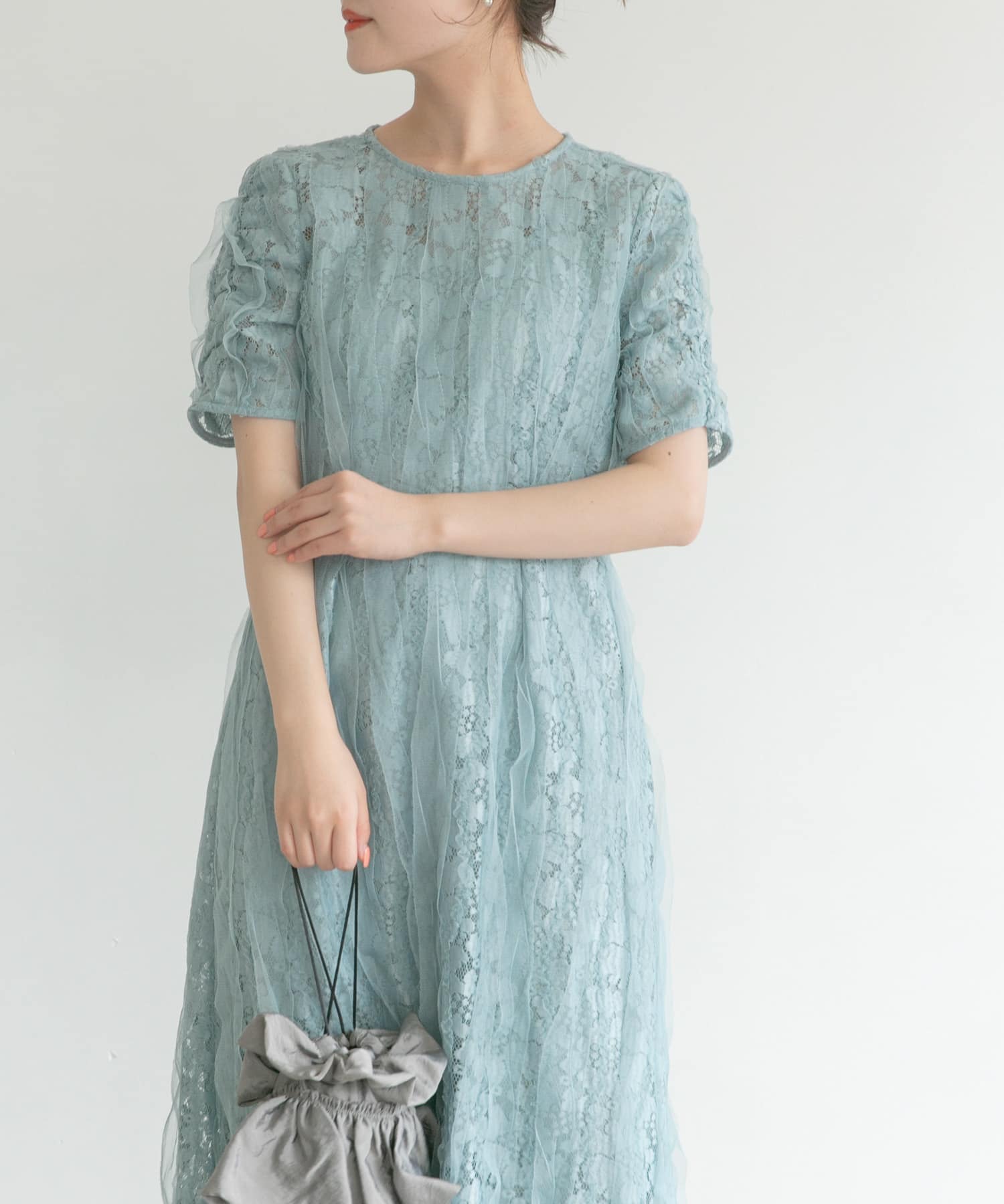 kaene　リボンチュールエプロンドレス mint 38