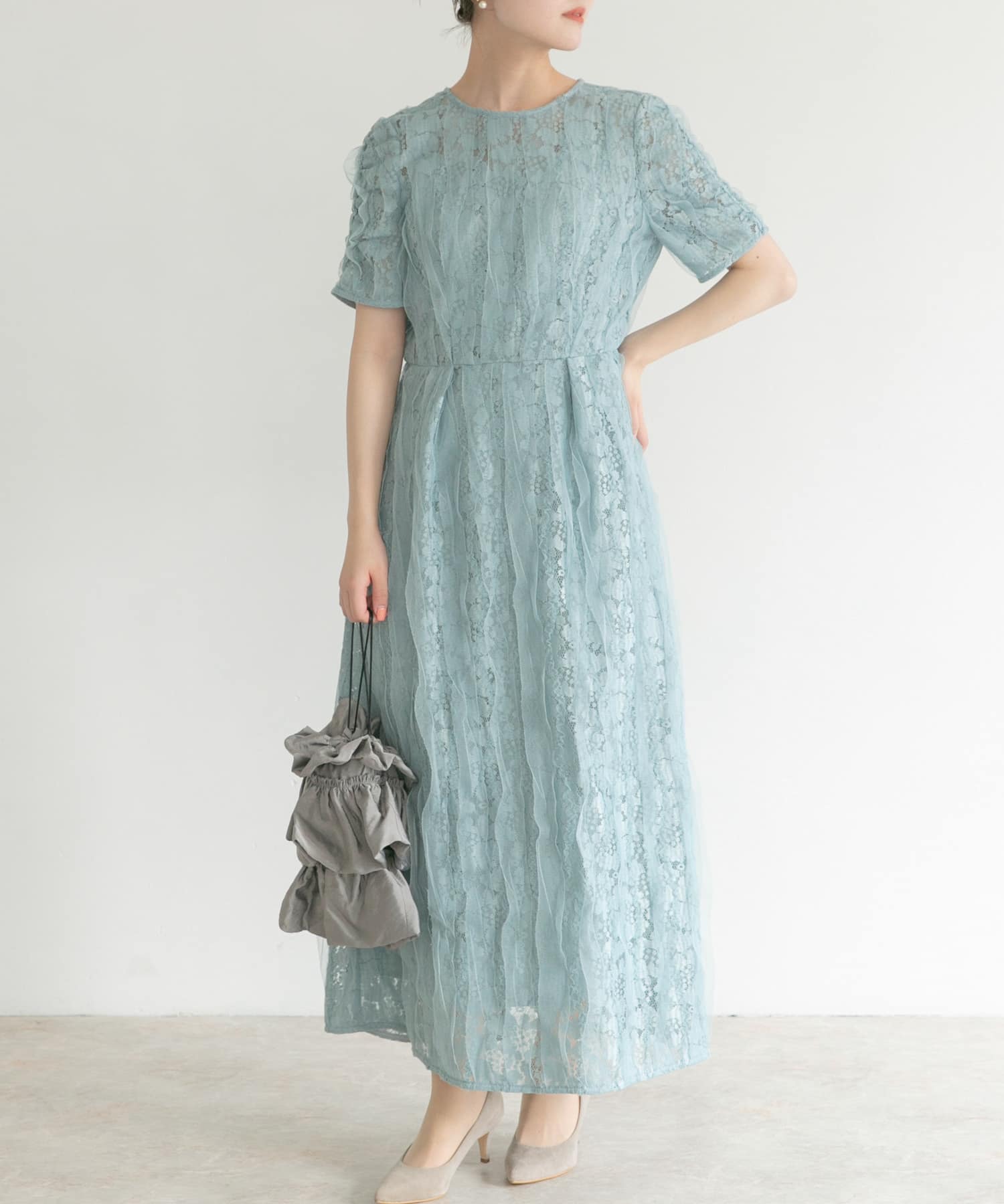 kaene　リボンチュールエプロンドレス mint 38