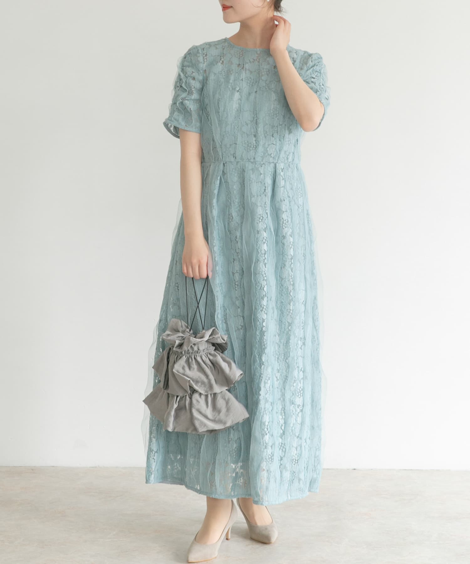 【新品】kaene リボンチュールエプロンドレス kaene リボンチュールエプロンドレス(38 mint): ドレスライン