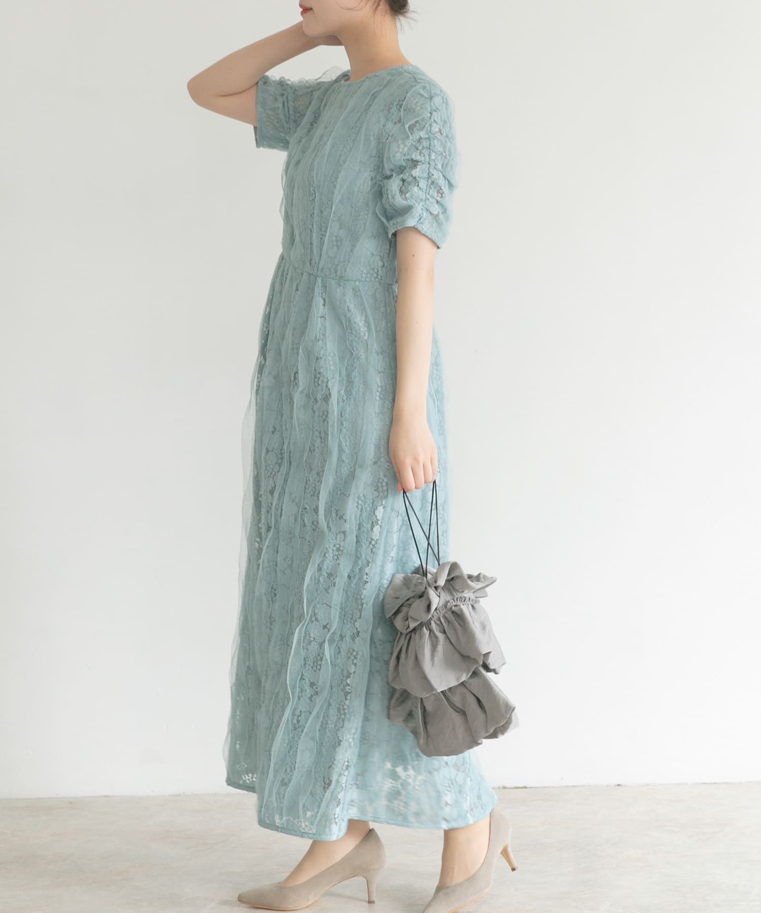 kaene　リボンチュールエプロンドレス mint 38