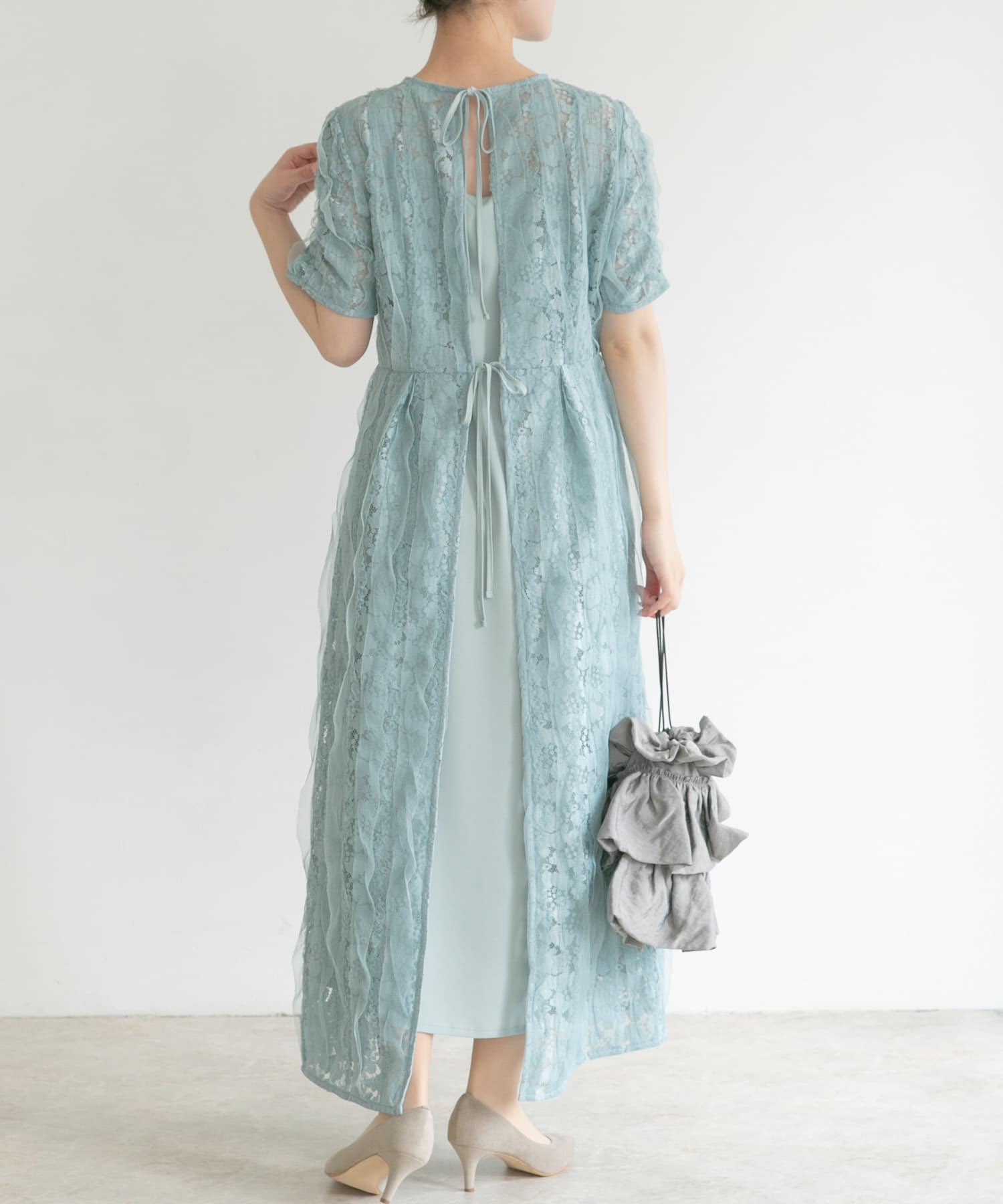 kaene　リボンチュールエプロンドレス mint 38