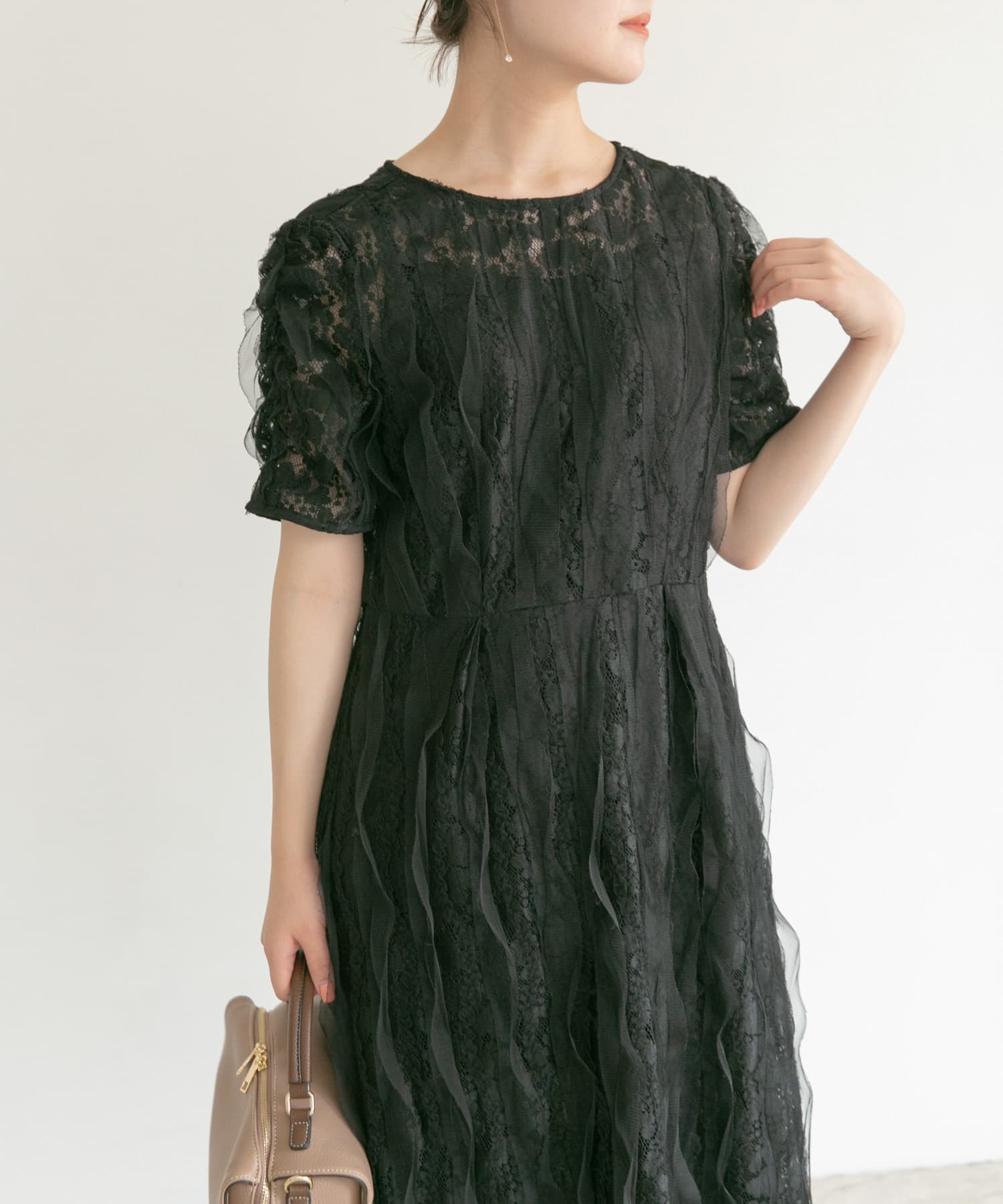 kaene　リボンチュールエプロンドレス black 38